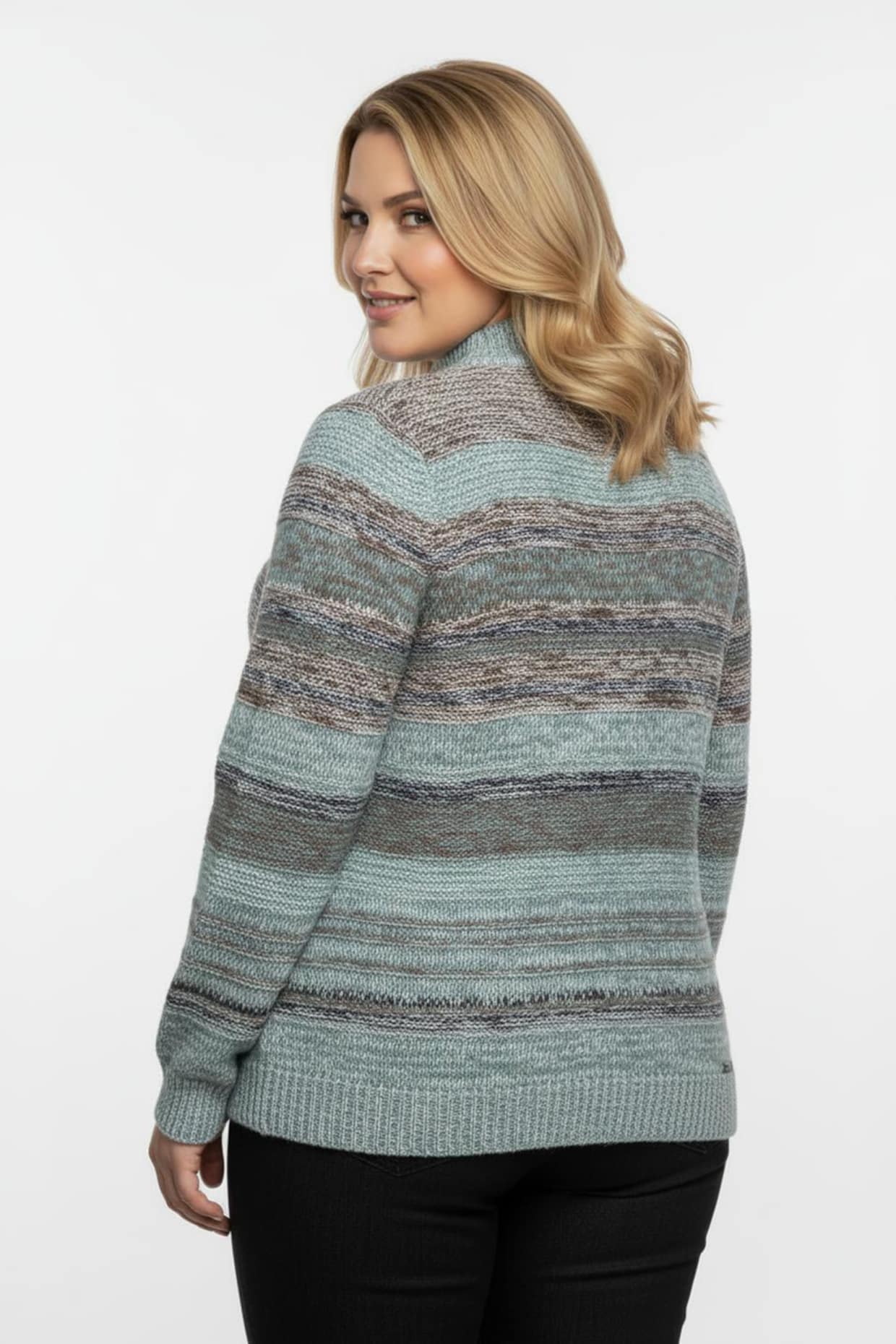 Langarm-Pullover mit Strickstruktur - jade-braun-meliert