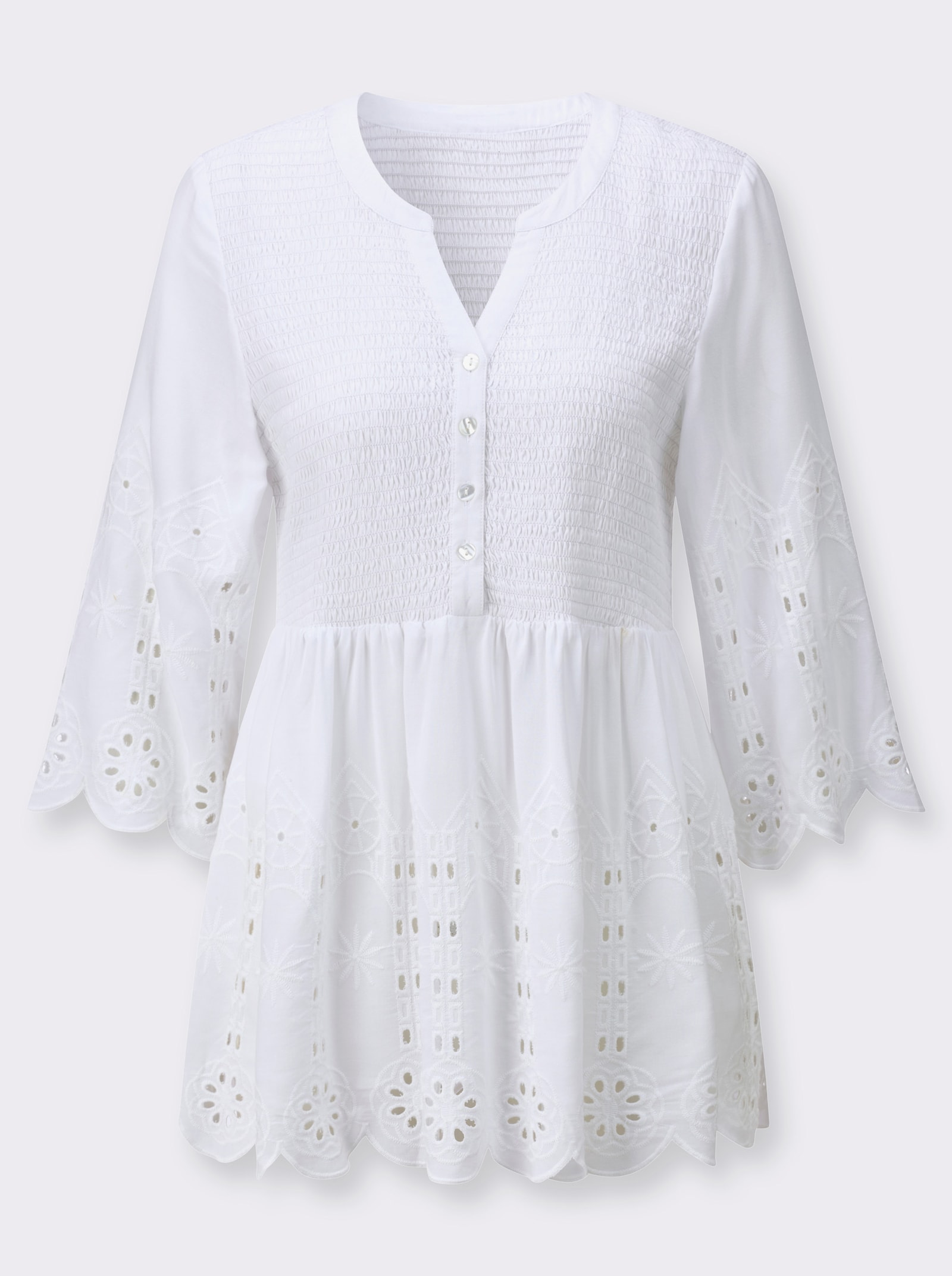 Spitzentunika mit Lockstickerei - weiß