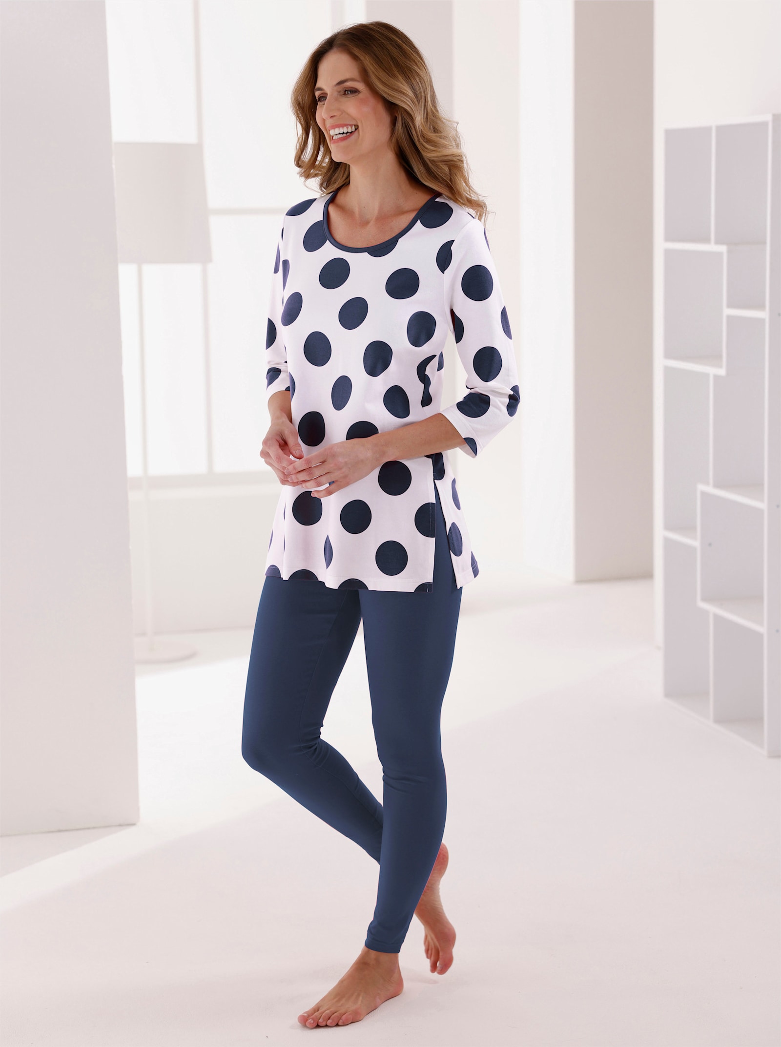 feel good T-shirt long - écru-marine