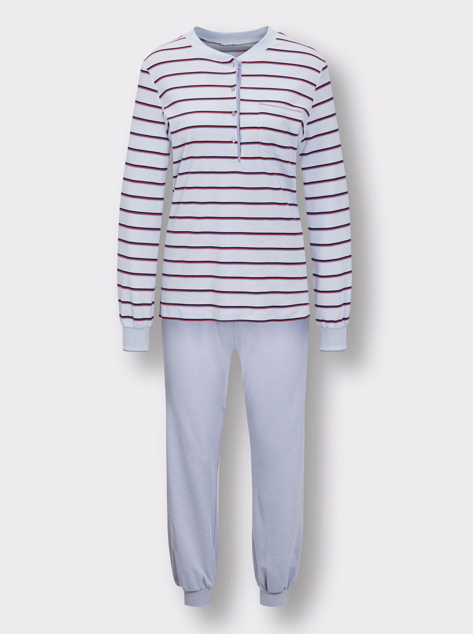 Ringella Schlafanzug mit elastischen Bündchen - hellblau-geringelt