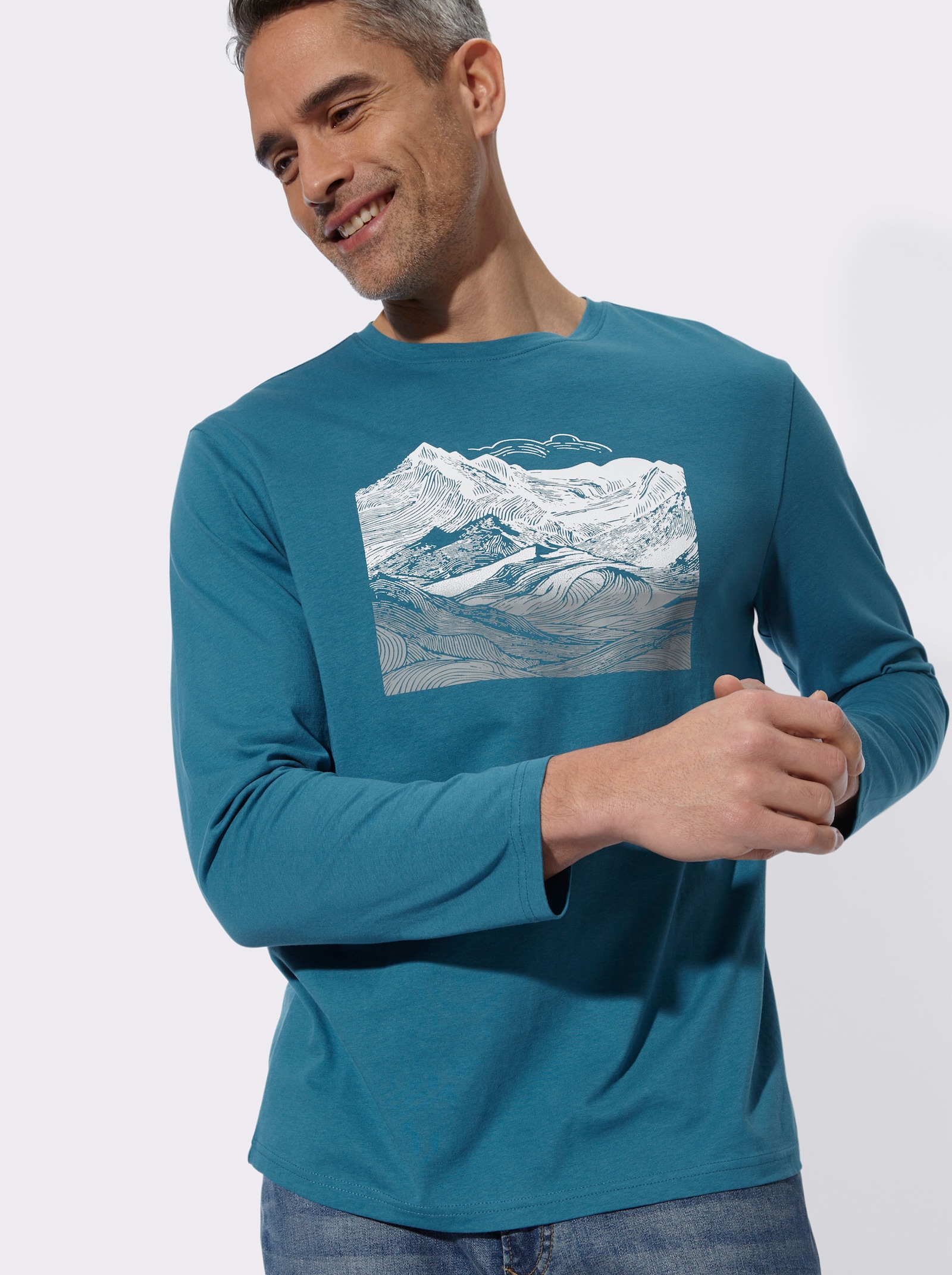 Langarmshirt mit Gebirgs-Druckmotiv - topas