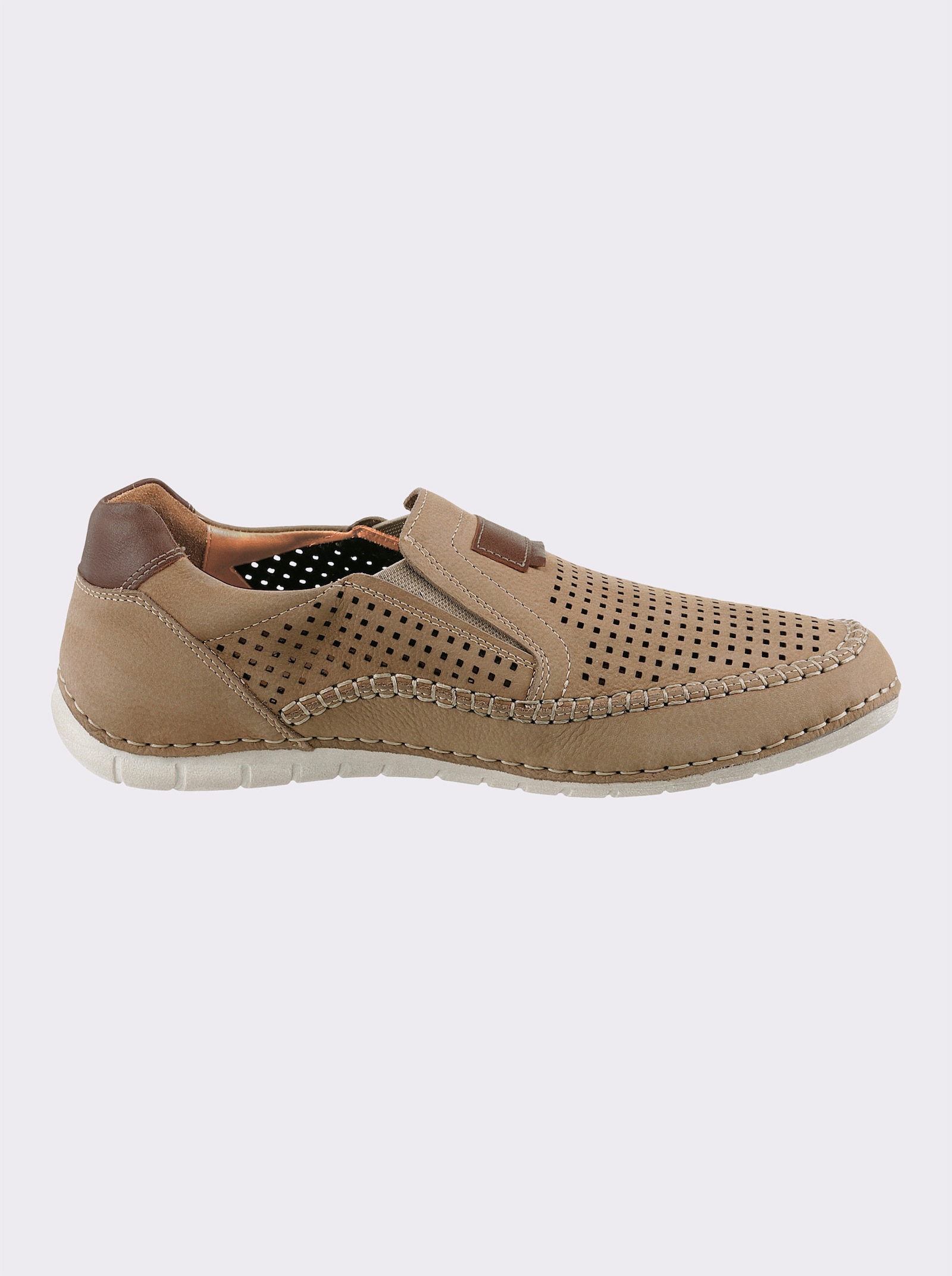 Naturläufer Slipper aus Nubukleder, mit Perforation - sand