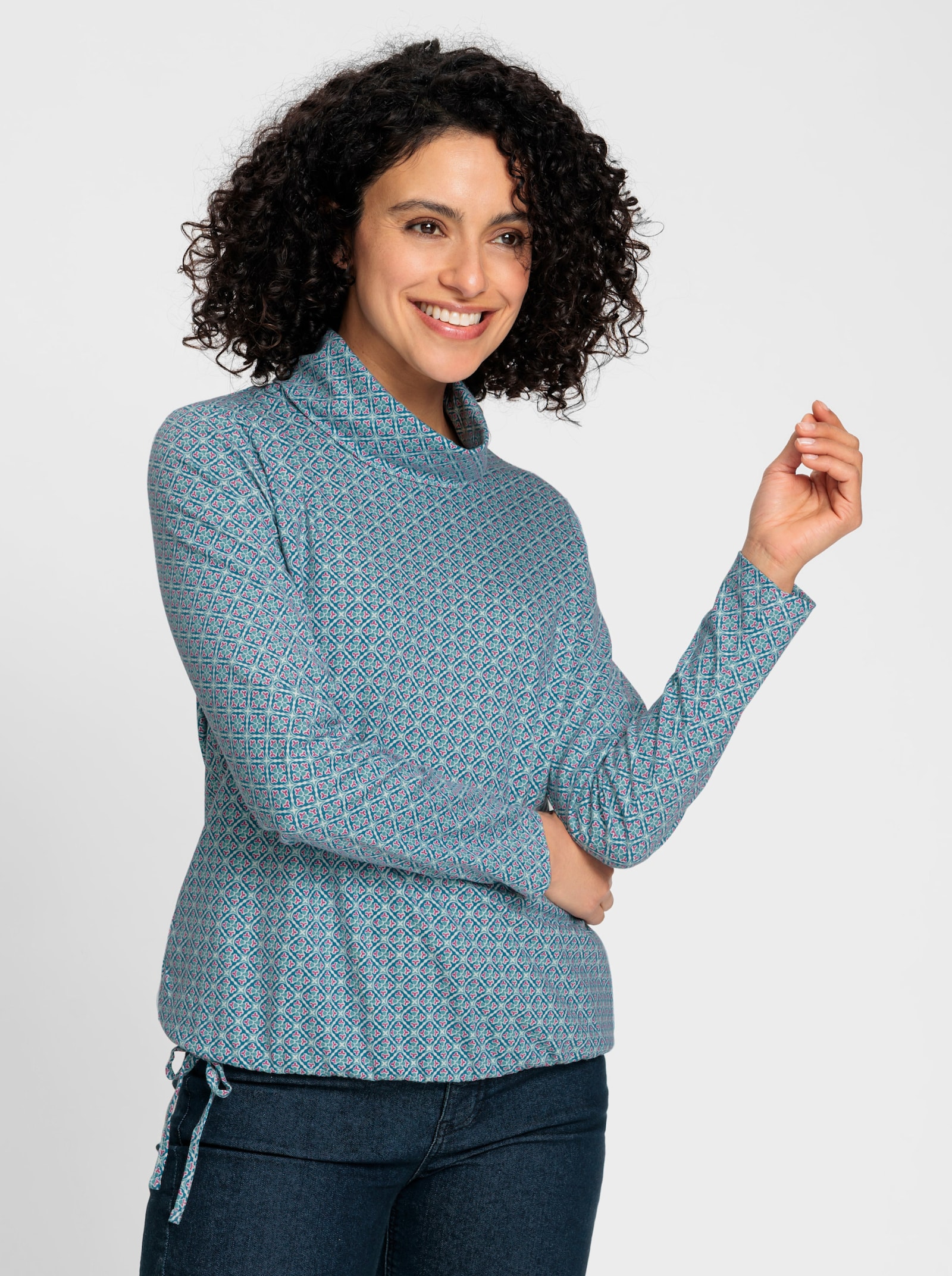 Rollkragenshirt mit Bindeband - ozean-erika-bedruckt