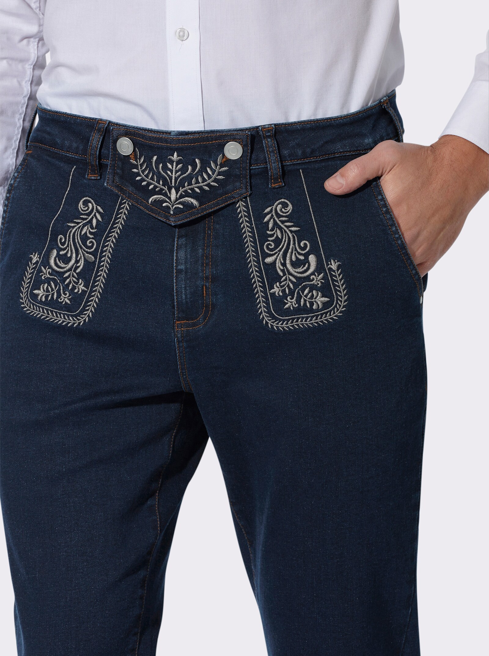 Trachtenjeans mit abnehmbarem Latz - dark blue