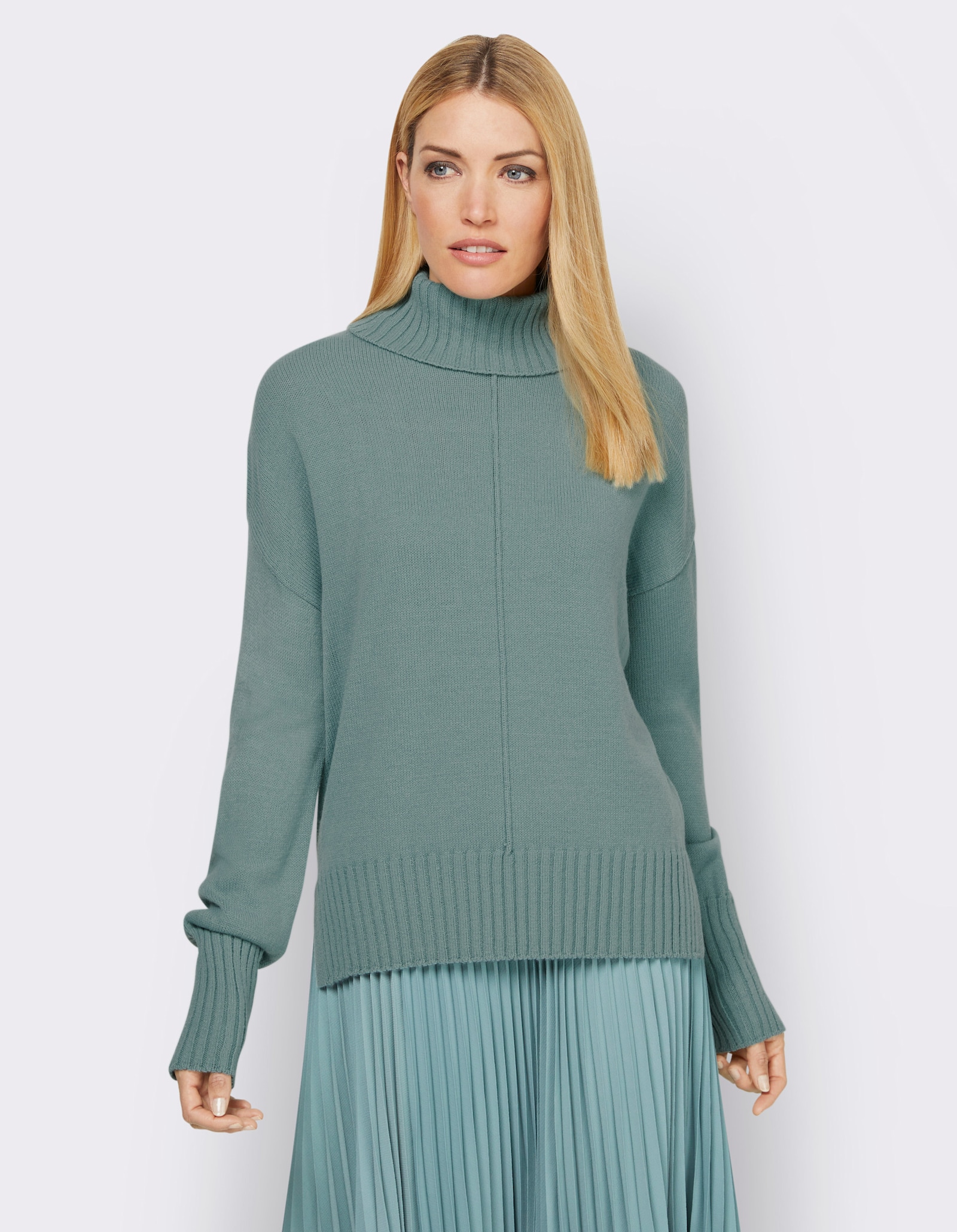 heine Pullover met rolkraag en middennaad - jade