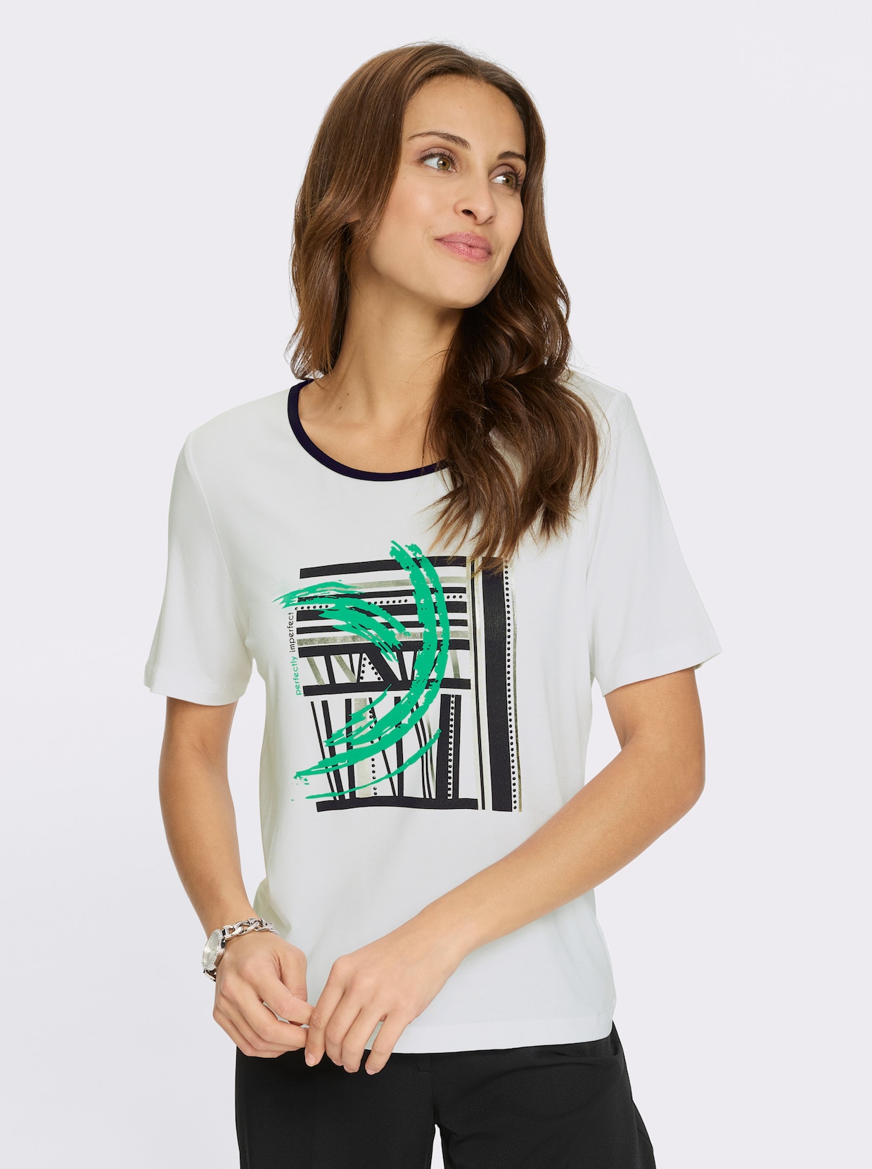 Kurzarmshirt - weiß-schwarz-bedruckt