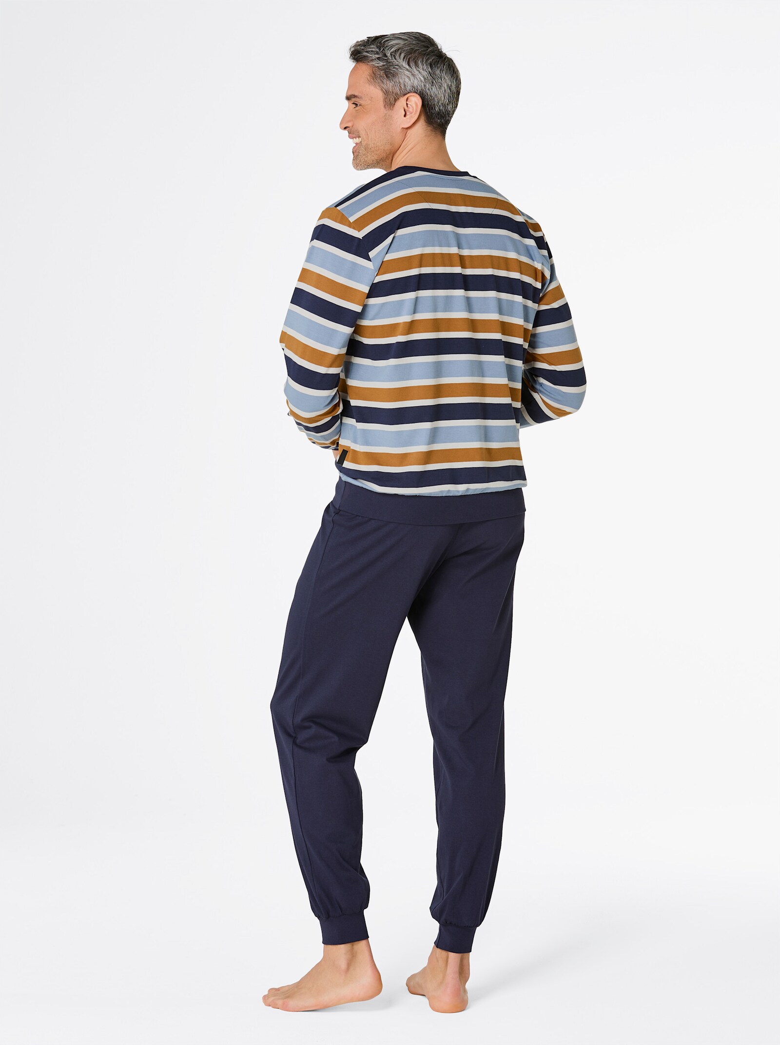 Comte Schlafanzug - marine-ocker-gestreift