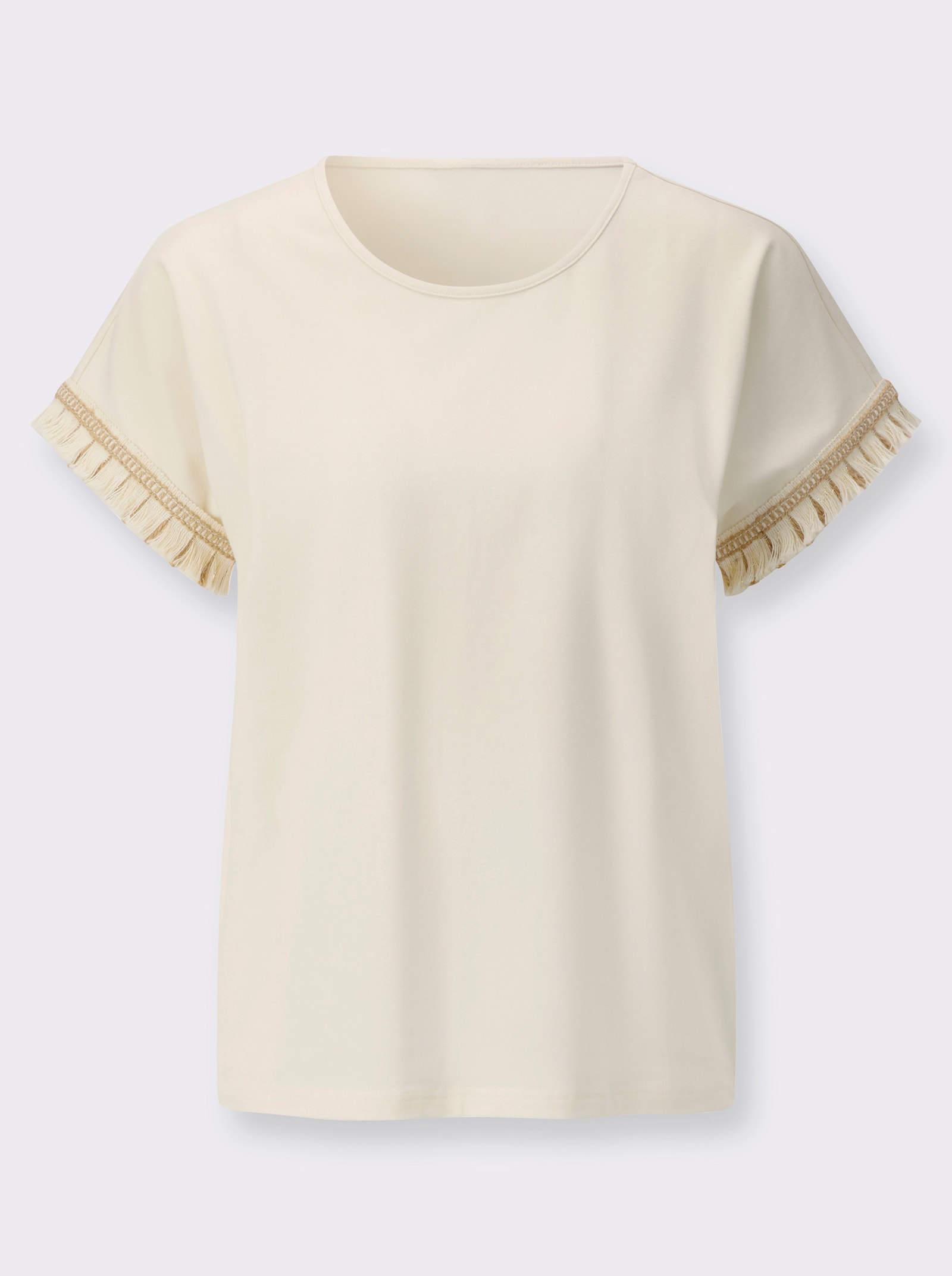 Rundhalsshirt im Baumwoll-Stretch - champagner