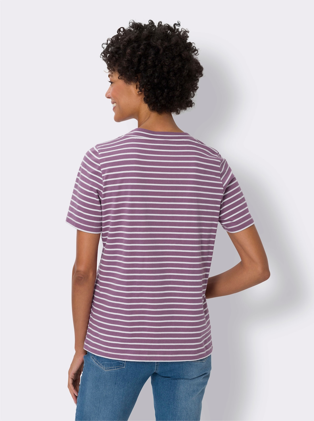 Tričko s krátkým rukávem - fialová-ecru-proužek