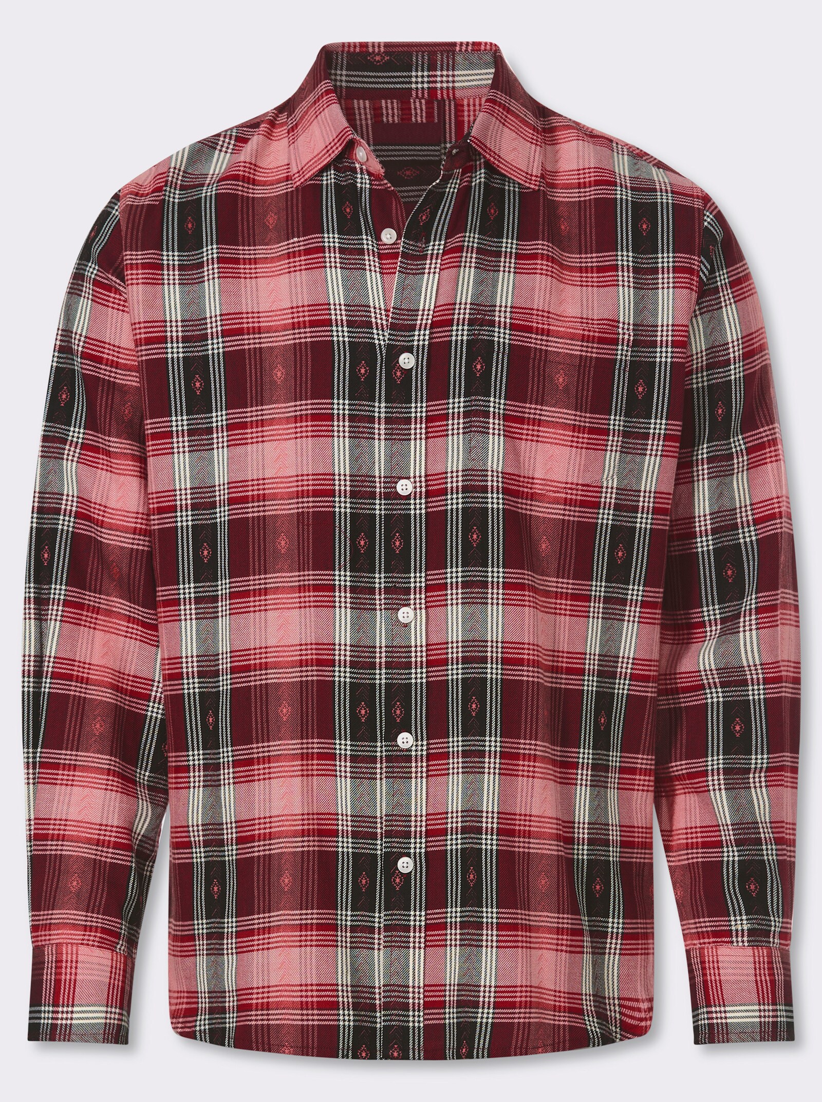 Catamaran Langarmhemd mit Tracht-Elementen - kirsche-kariert