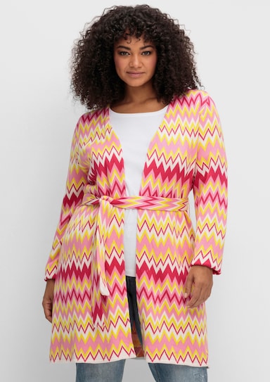 sheego by Joe Browns Longstrickjacke mit Zick-Zack-Muster - cremerosé-offwhite