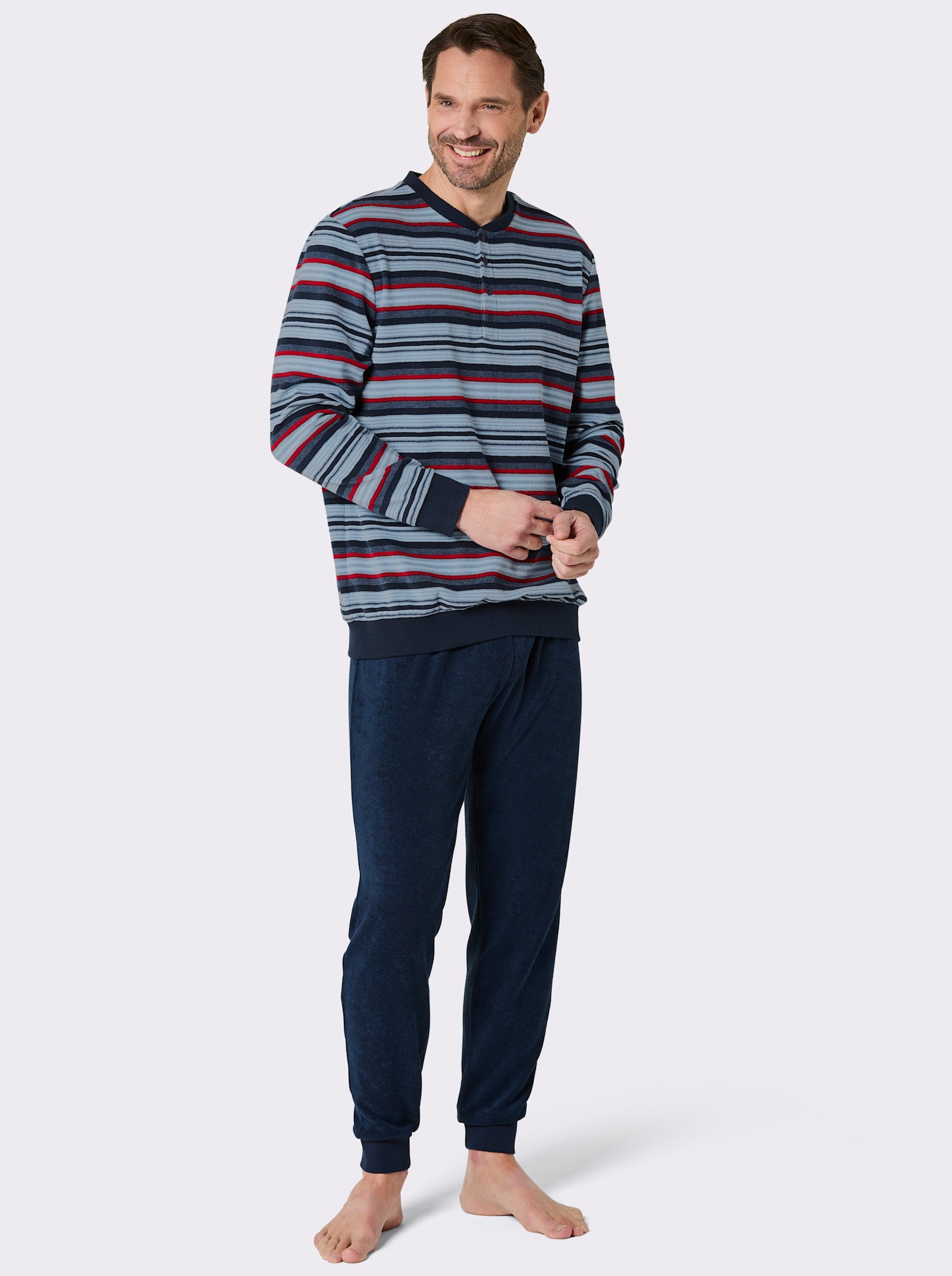 wäschepur men Schlafanzug - dunkelblau-rot-gestreift