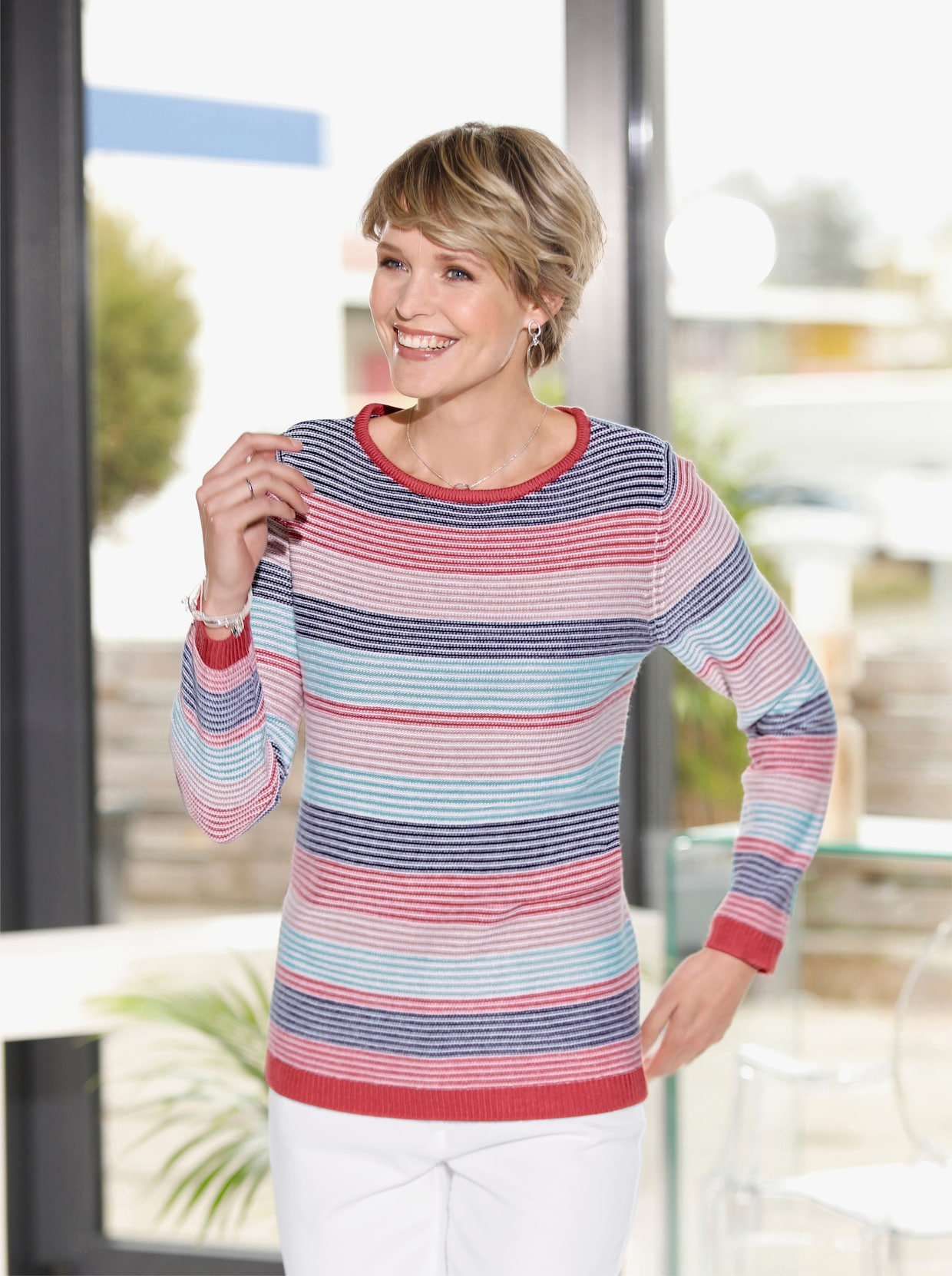 Pullover met lange mouwen - grapefruit gestreept