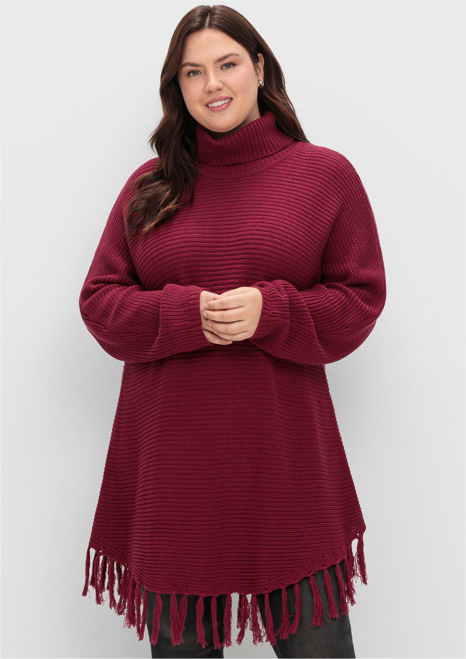sheego Strickpullover in Ponchoform - beere