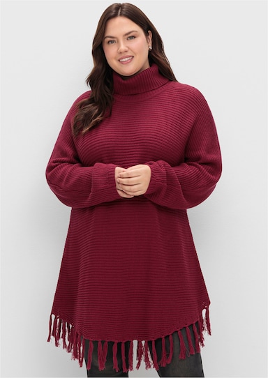 sheego Strickpullover in Ponchoform - beere