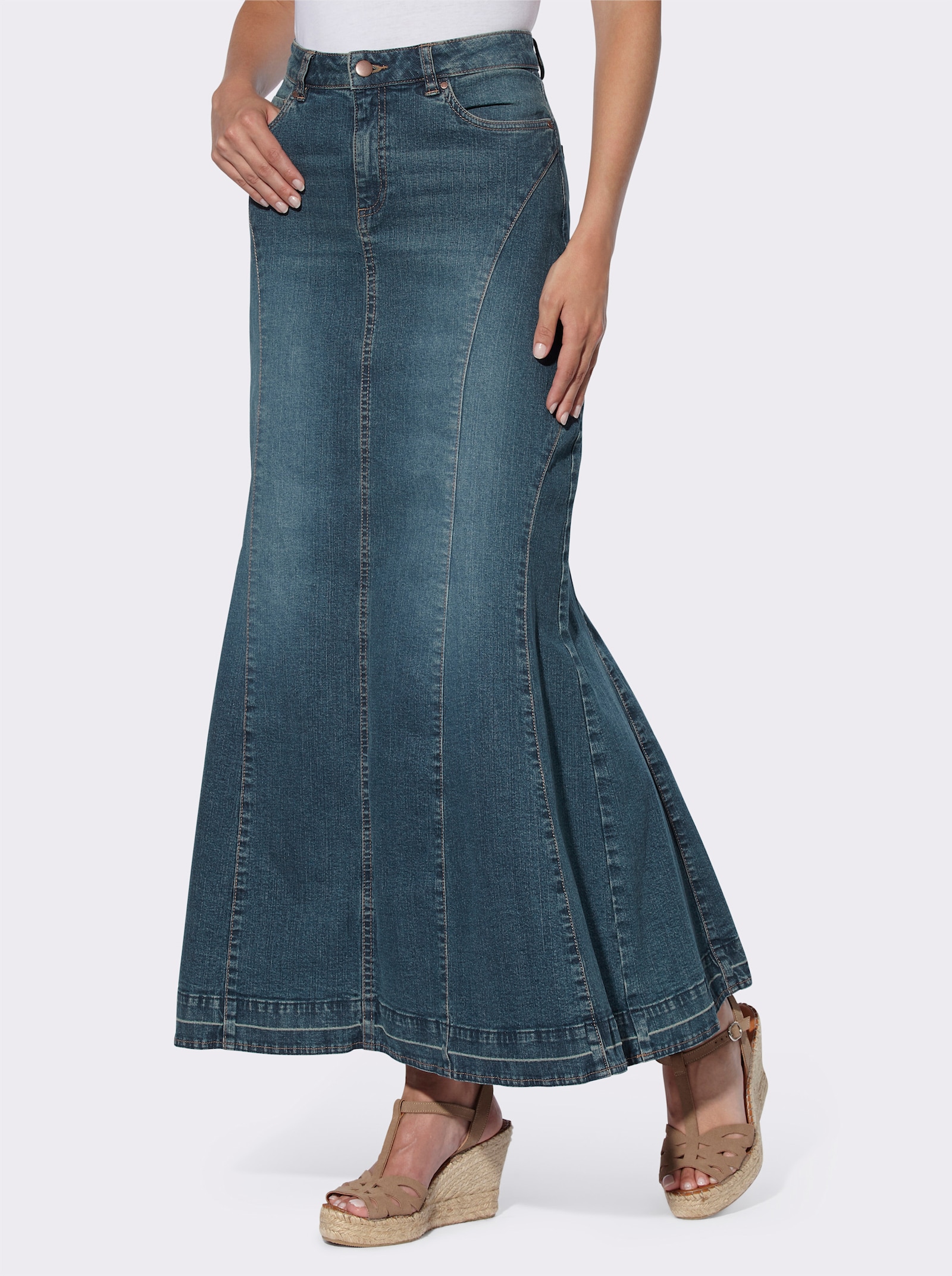 heine Jeansrock in Godet-Form - blue-stone-washed