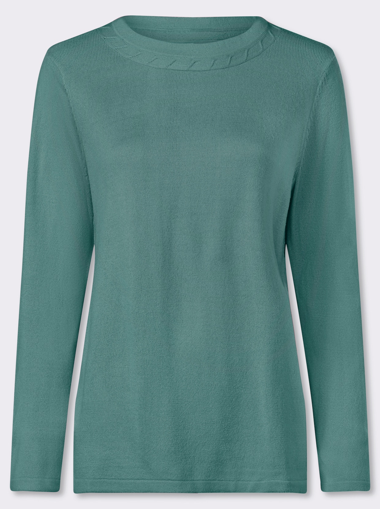 Langarm-Pullover mit Zopfmuster am Ausschnitt - salbei