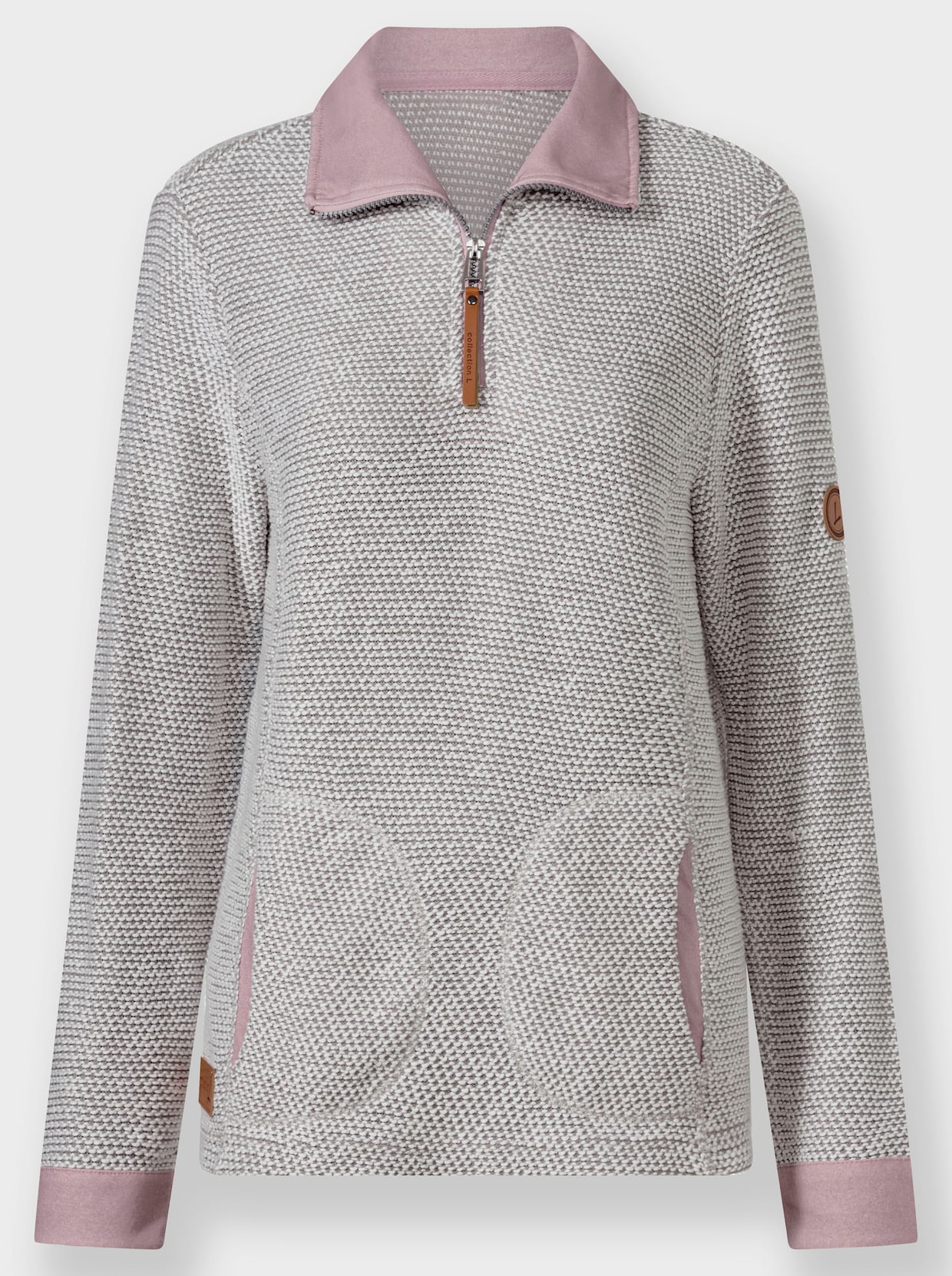 Sweatshirt mit Troyerkragen - steingrau-mauve