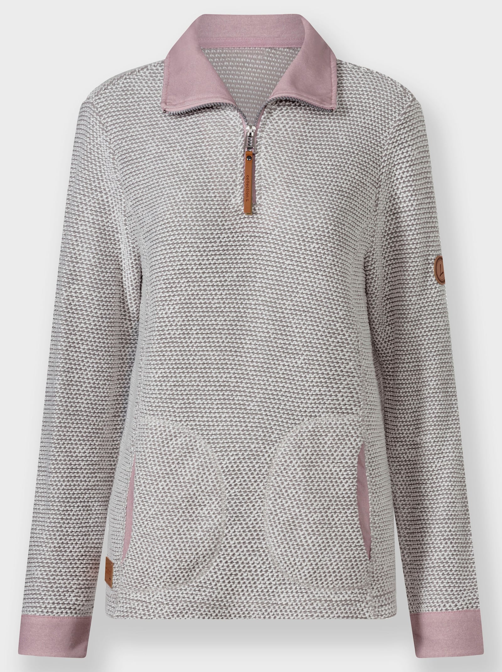 Sweatshirt mit Troyerkragen - steingrau-mauve