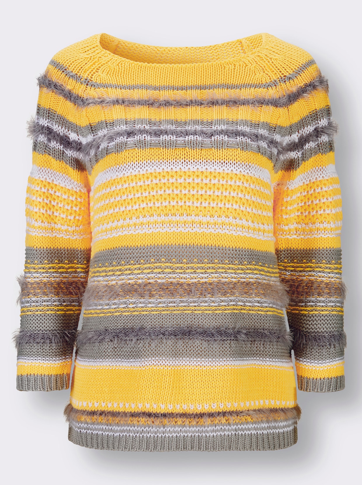 Pullover met 3/4-mouwen - geel/steengrijs gestreept