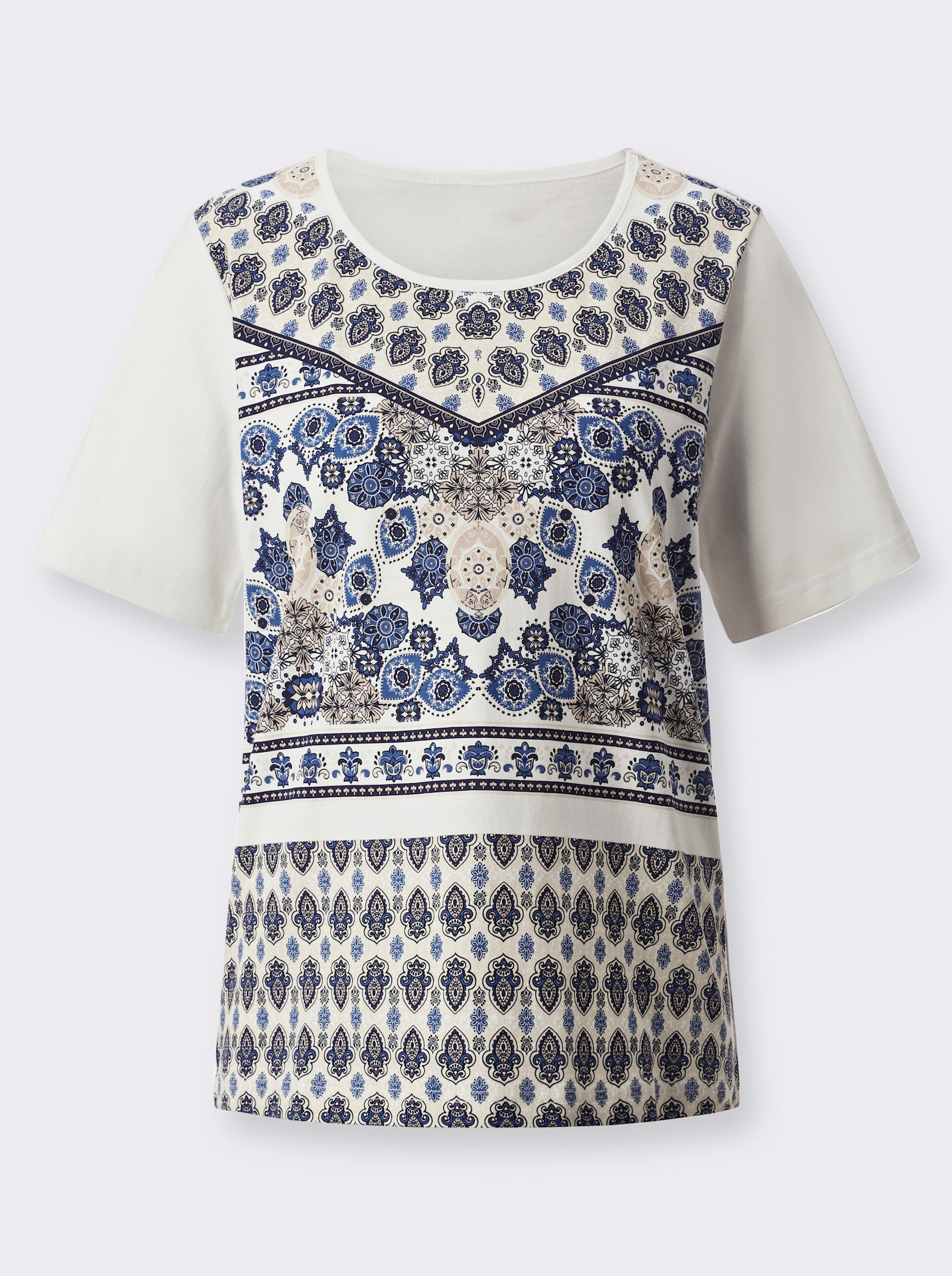 Shirt met korte mouwen en print voor - ecru/jeansblauw bedrukt