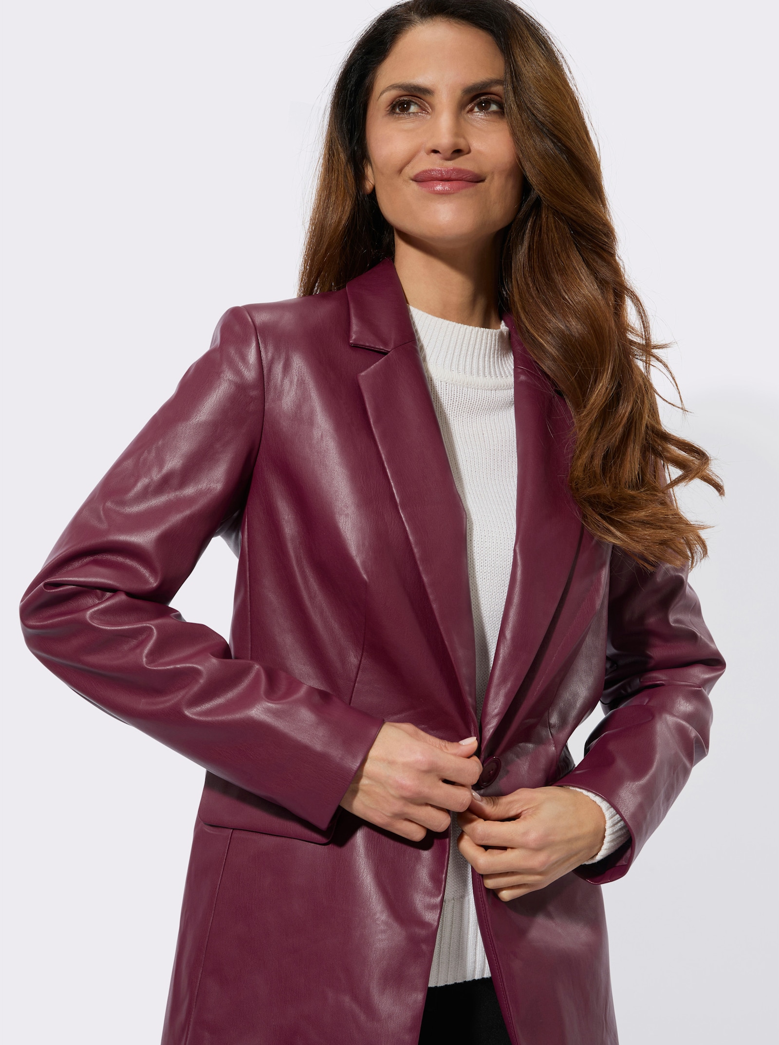 Lederimitat-Blazer mit Reverskragen - bordeaux