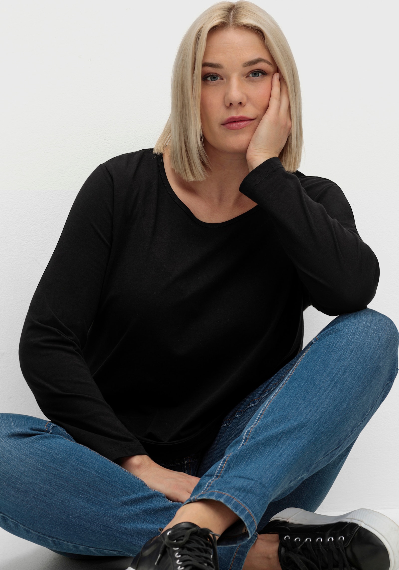 Langarmshirt in reiner Baumwolle - schwarz