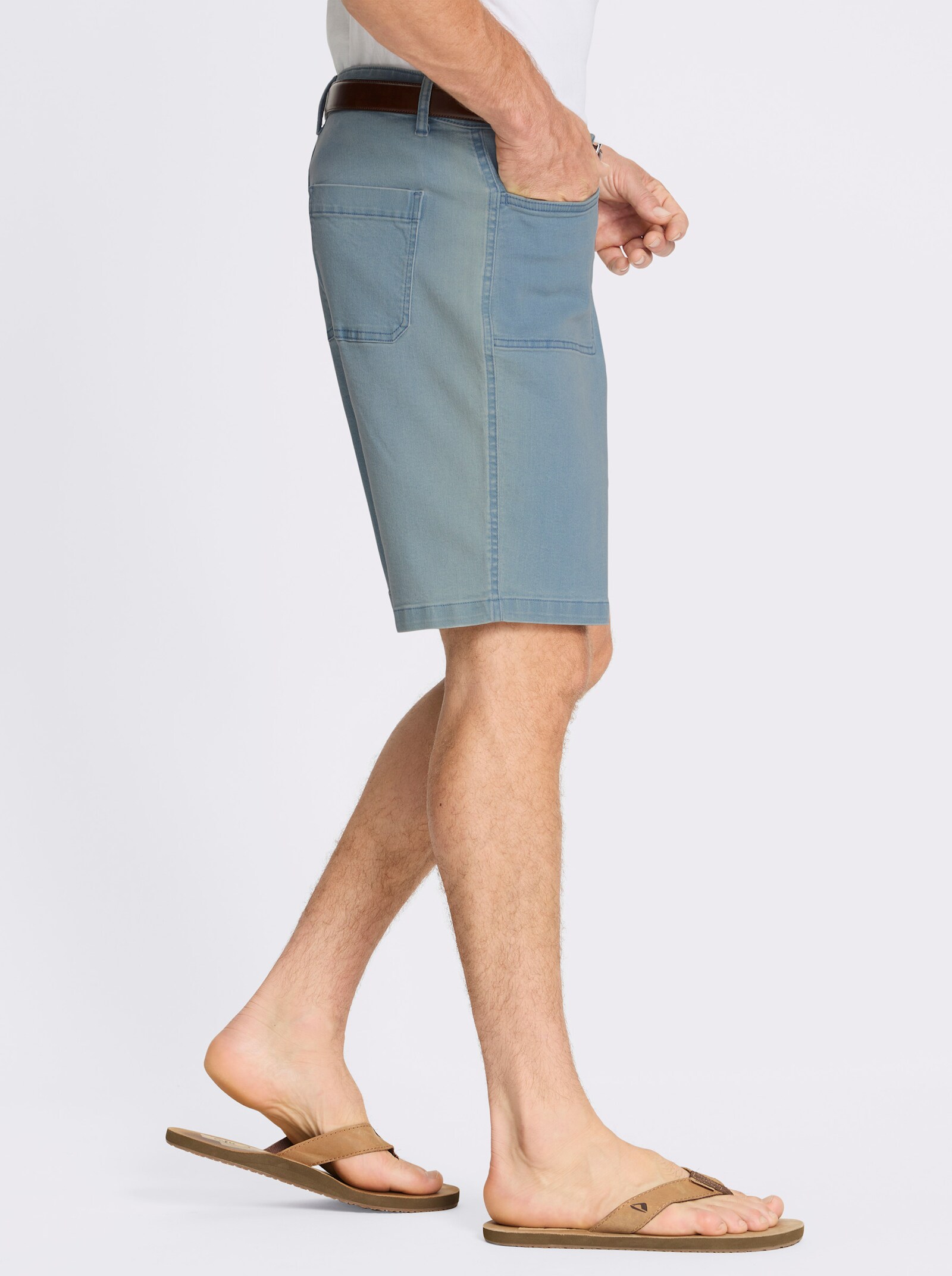 Jeansbermudas mit Kontrastnähten - blue-bleached