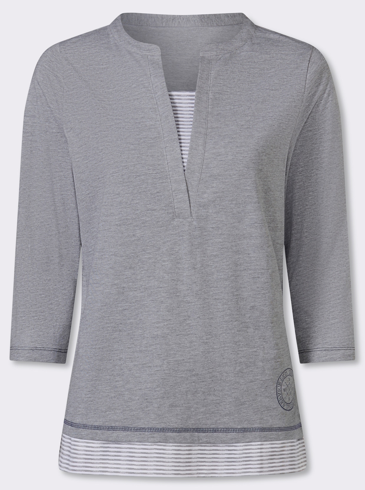2-in-1-shirt met gestreepte inzetten - grijs gemêleerd + wit
