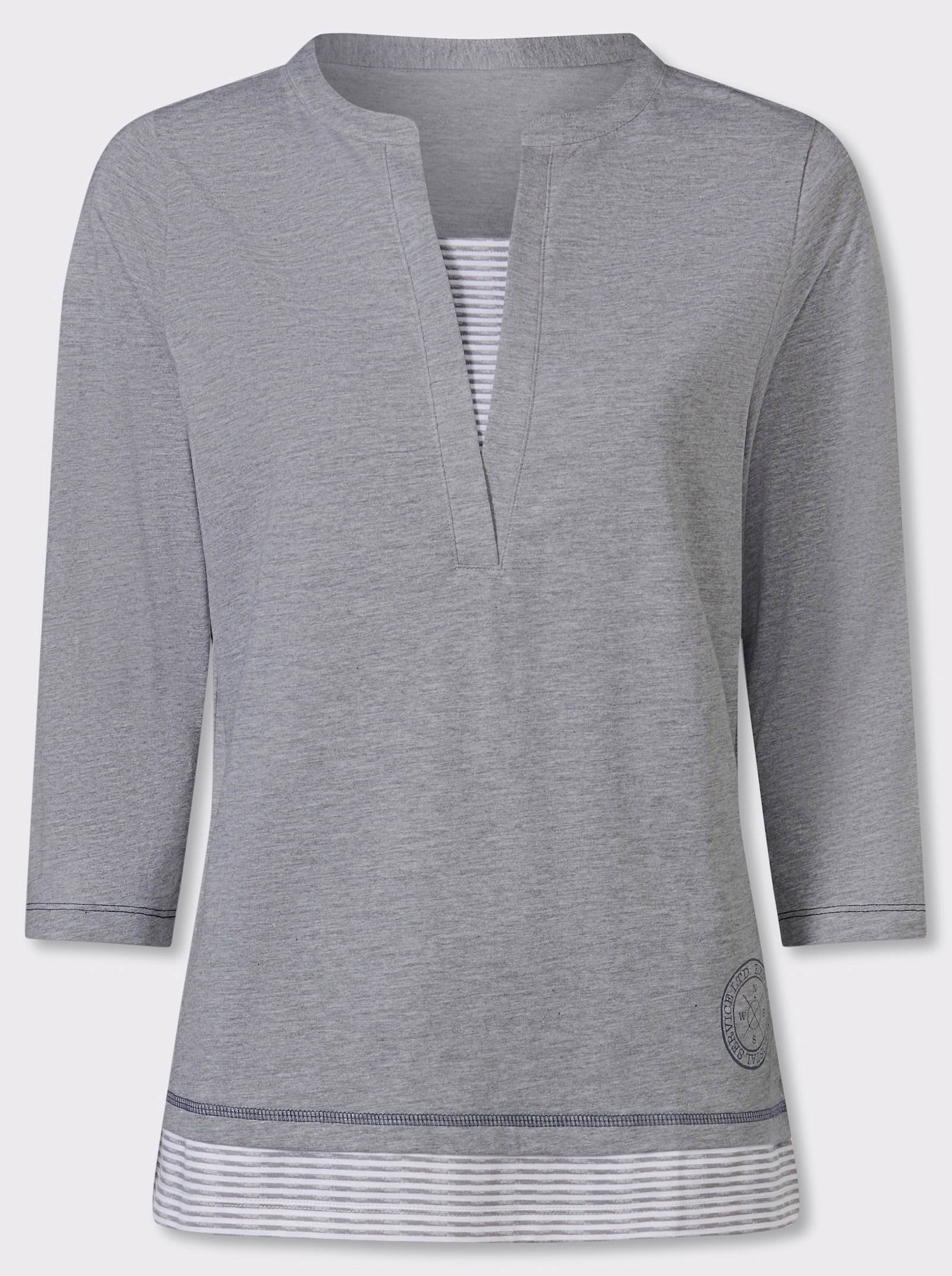 2-in-1-shirt met gestreepte inzetten - grijs gemêleerd + wit