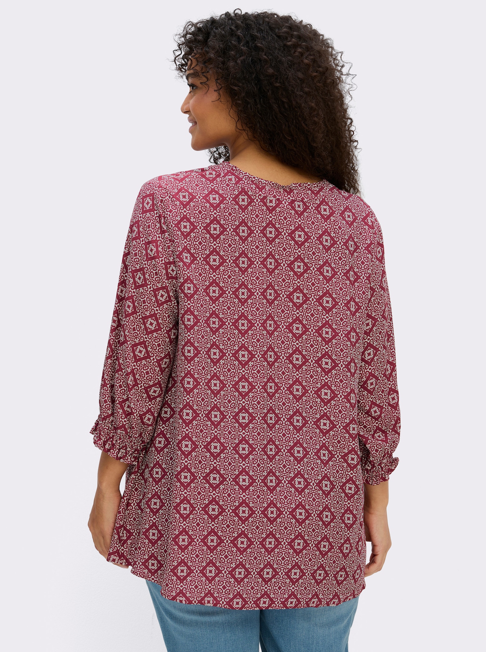 sheego Tunika mit Ornamentprint - ecru-bordeaux-bedruckt