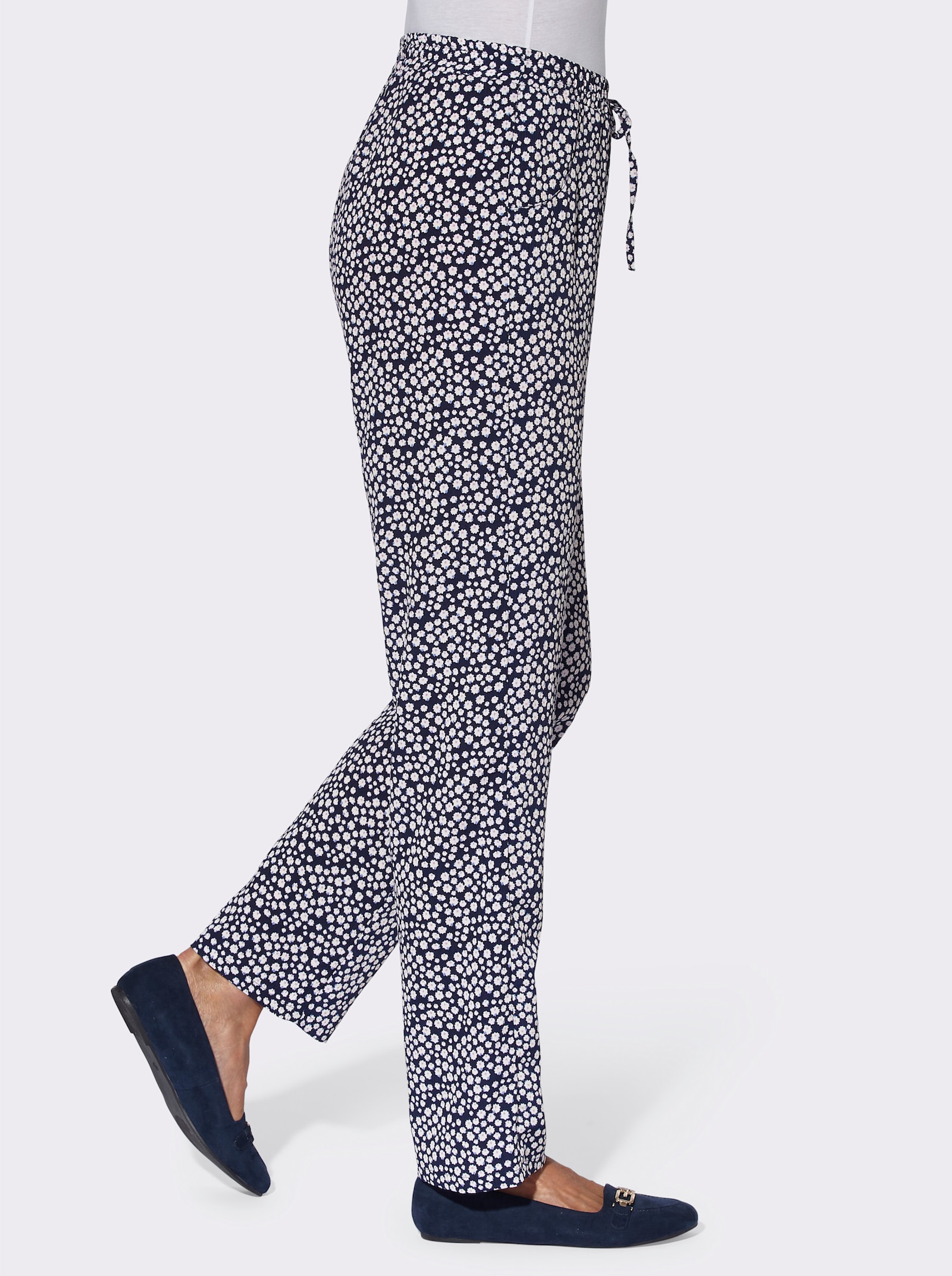 Comfortbroek met sierband - nachtblauw + nachtblauw/wit bedrukt