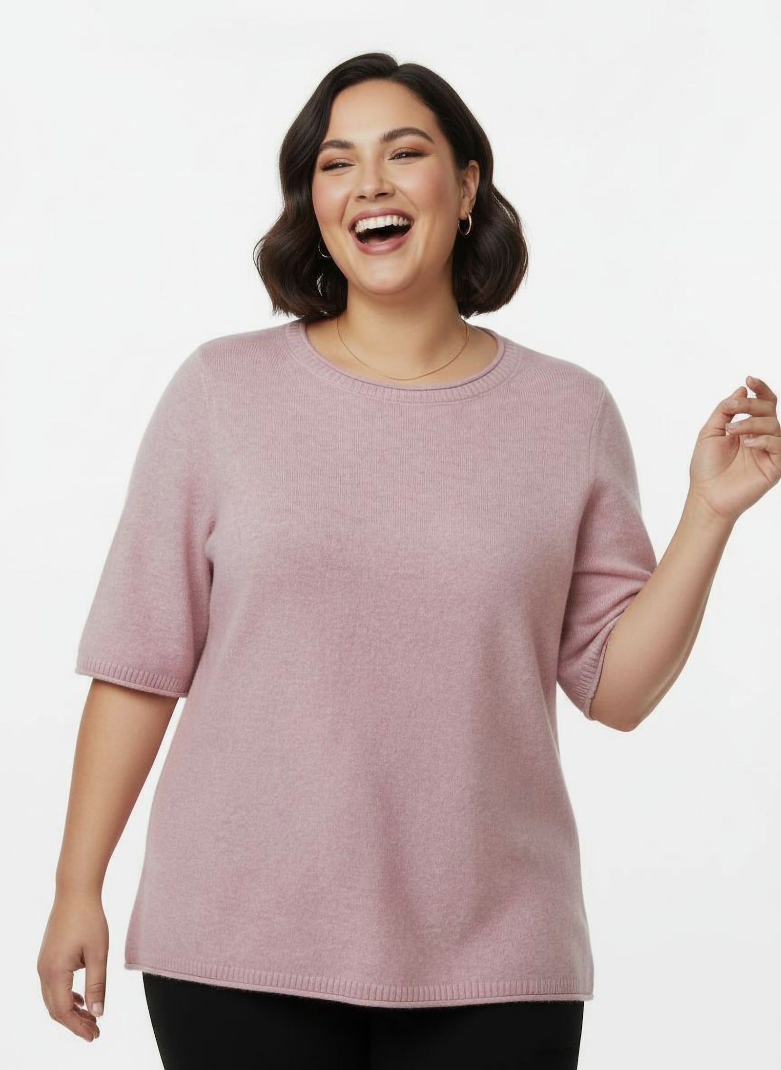 Feinstrickpullover mit Kaschmir - rosé-meliert