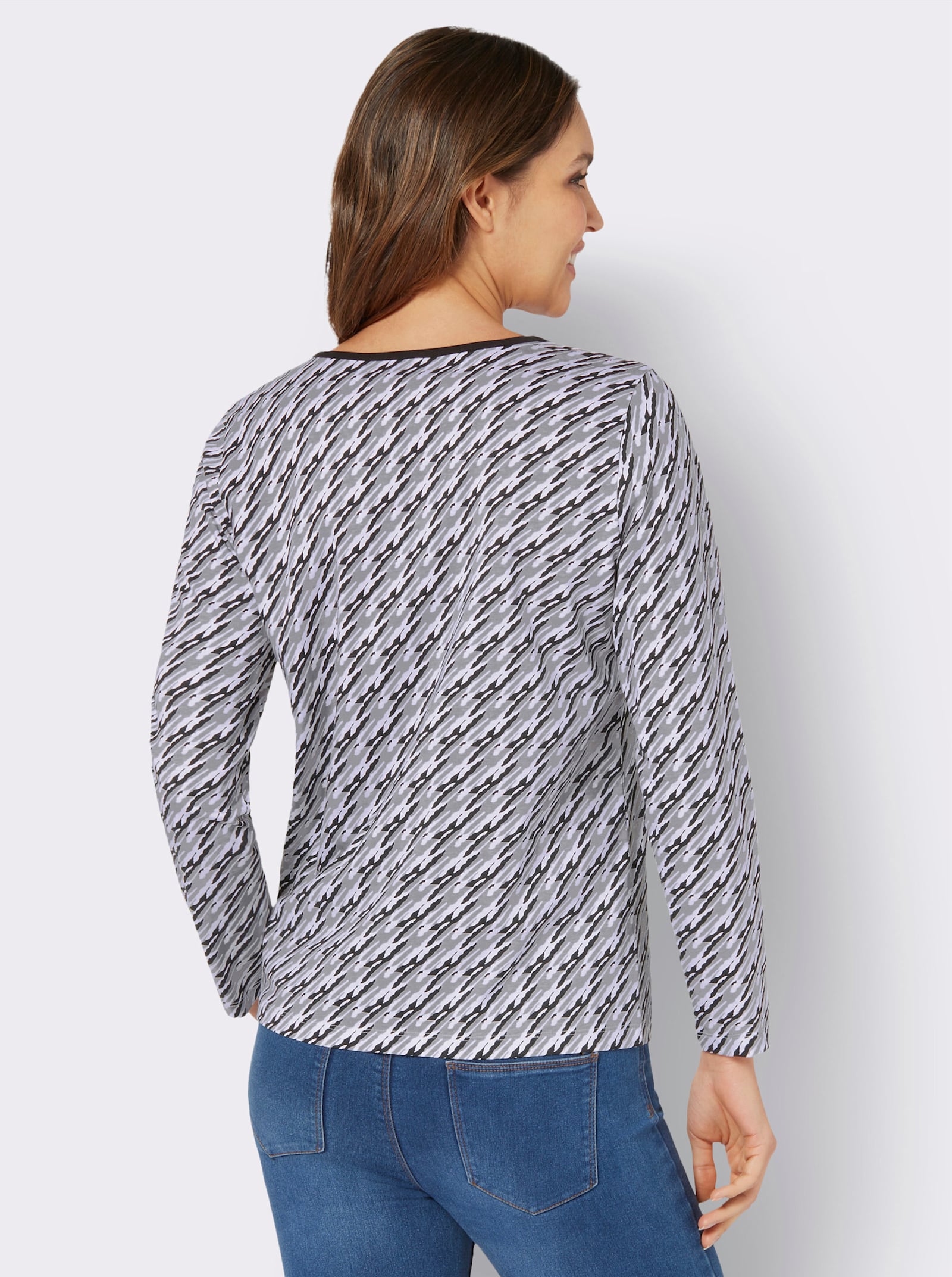 Tričko s dlouhým rukávem s grafickým vzorem - kamenná šedá-černá-potisk