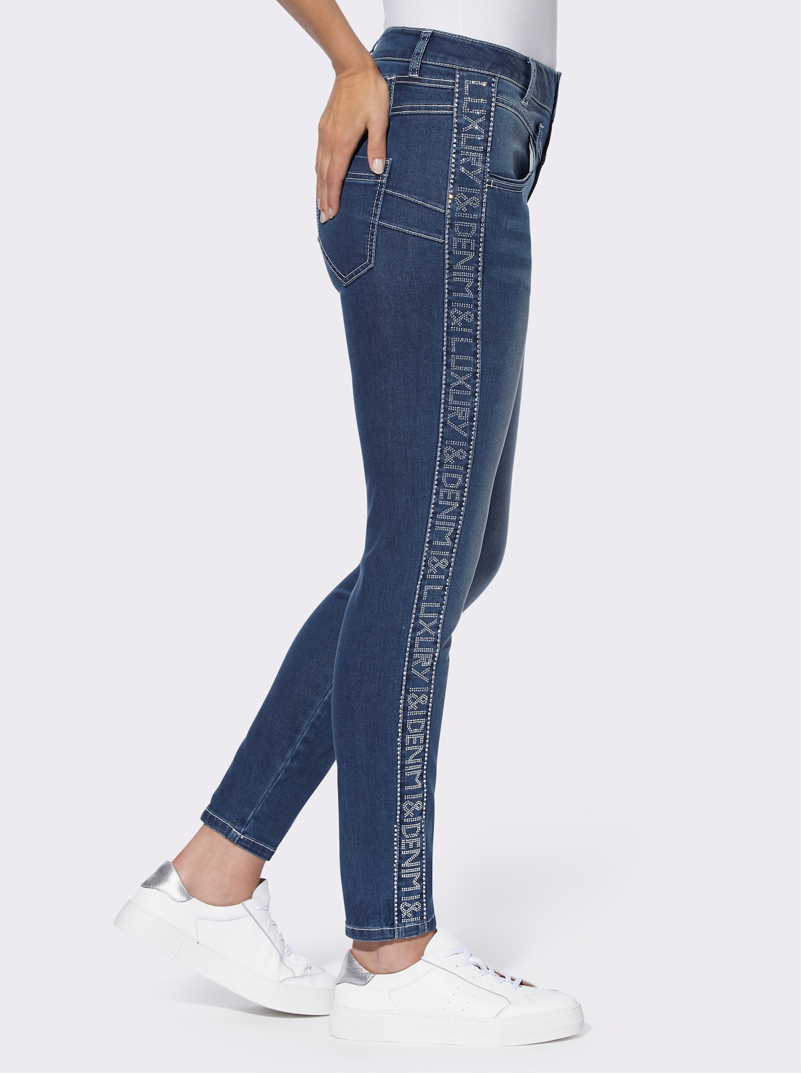 heine Push-up-Jeans mit Schriftzug seitlich - blue-stone-washed