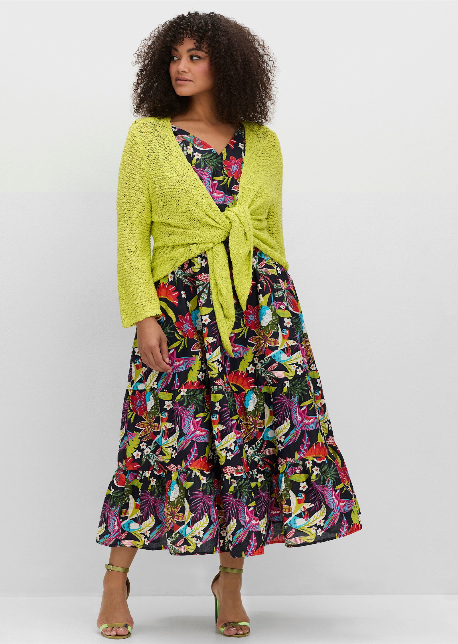 sheego by Joe Browns Strickjacke im Häkel-Look, mit Zipfelsaum - limone