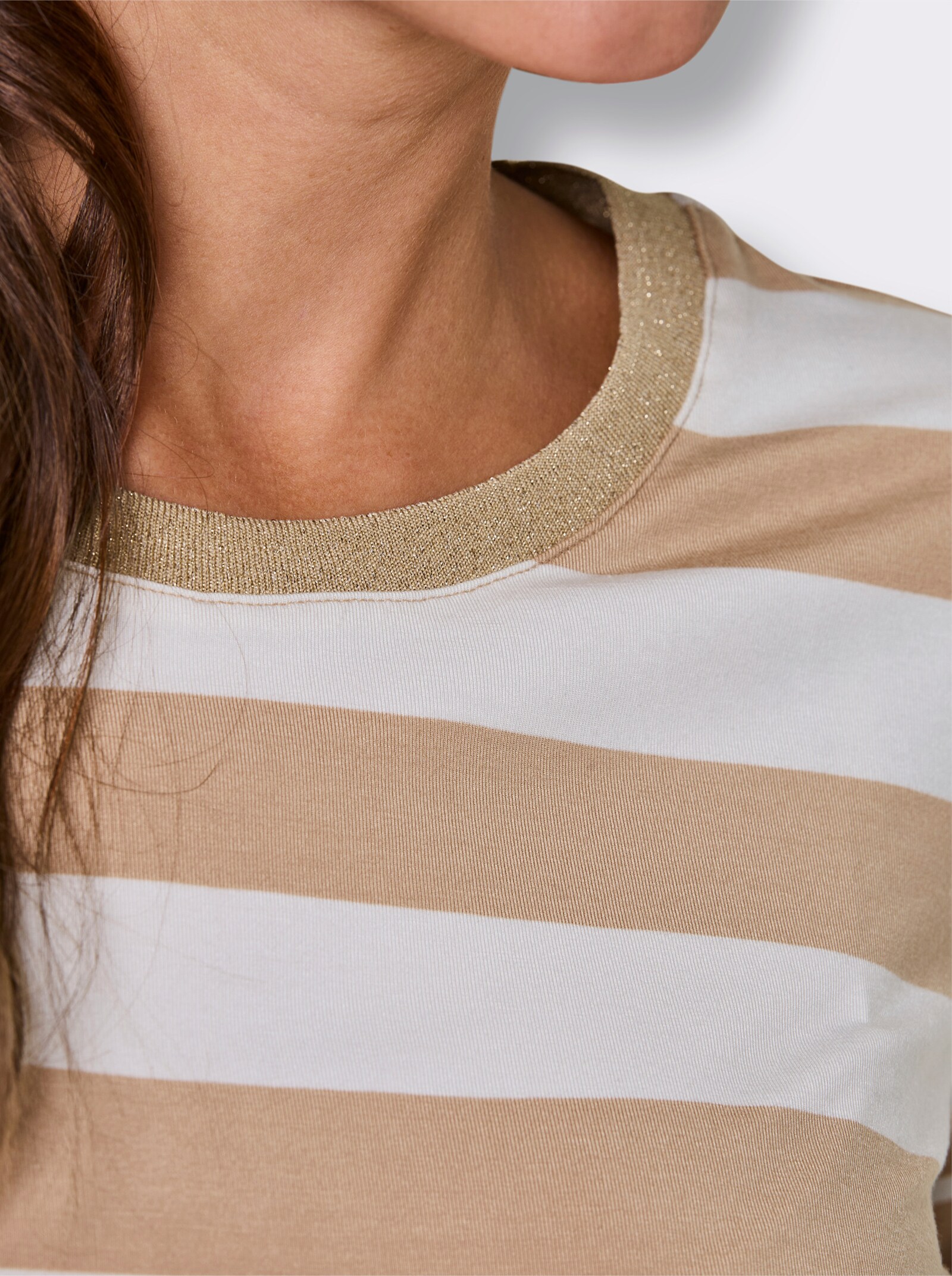 CREATION L PREMIUM Ringelshirt mit Glanzgarn - camel-ecru-gestreift