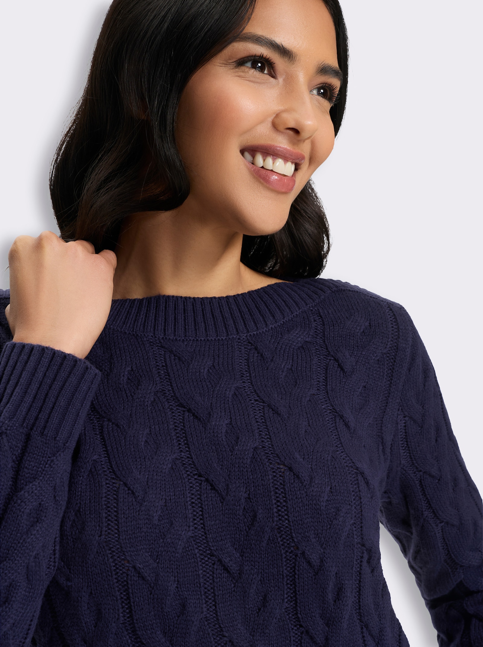 Langarm-Pullover mit Zopfmuster - marine