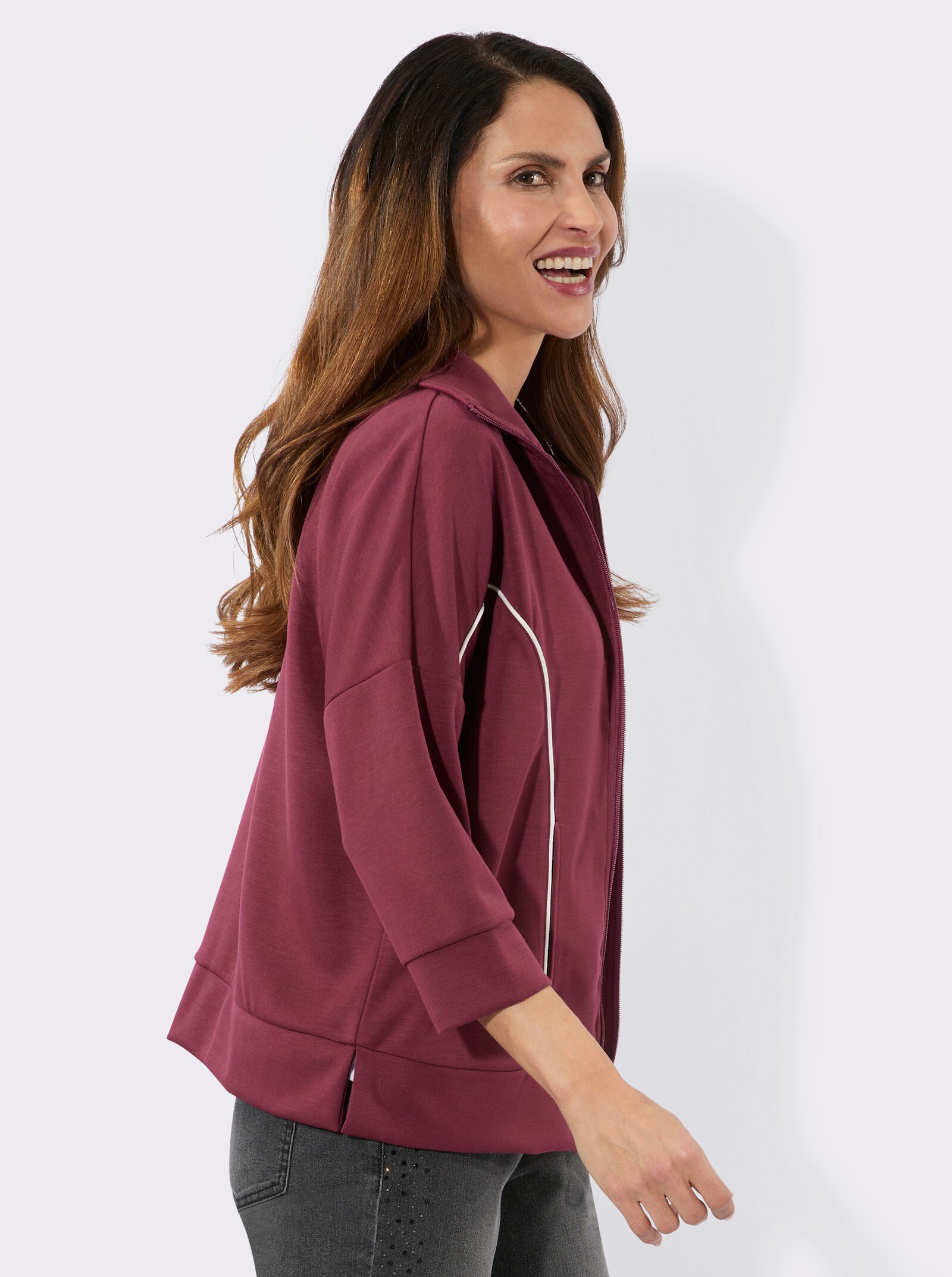 Sweatjacke mit 3/4-Ärmeln - bordeaux