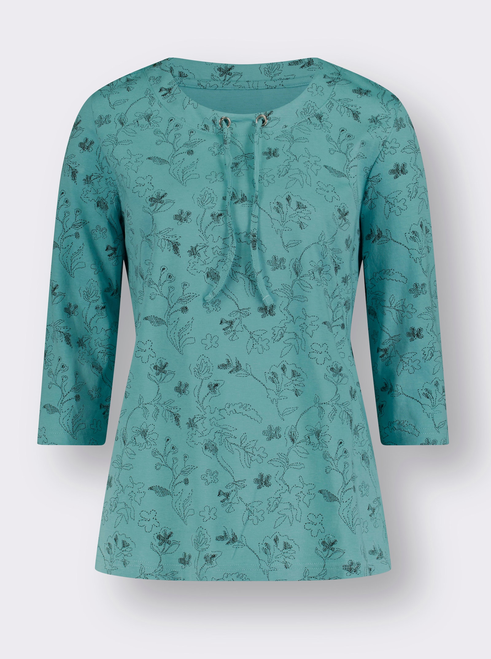 Shirt met 3/4-mouwen en in wijdte verstelbare hals - oceaan/grafiet bedrukt