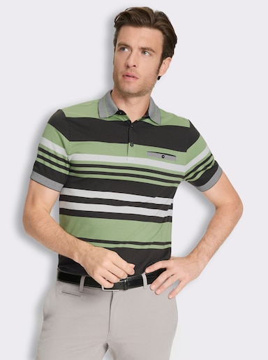 Marco Donati Kurzarmshirt mit knöpfbarer Brusttasche - ecru-eucalyptus-gestreift