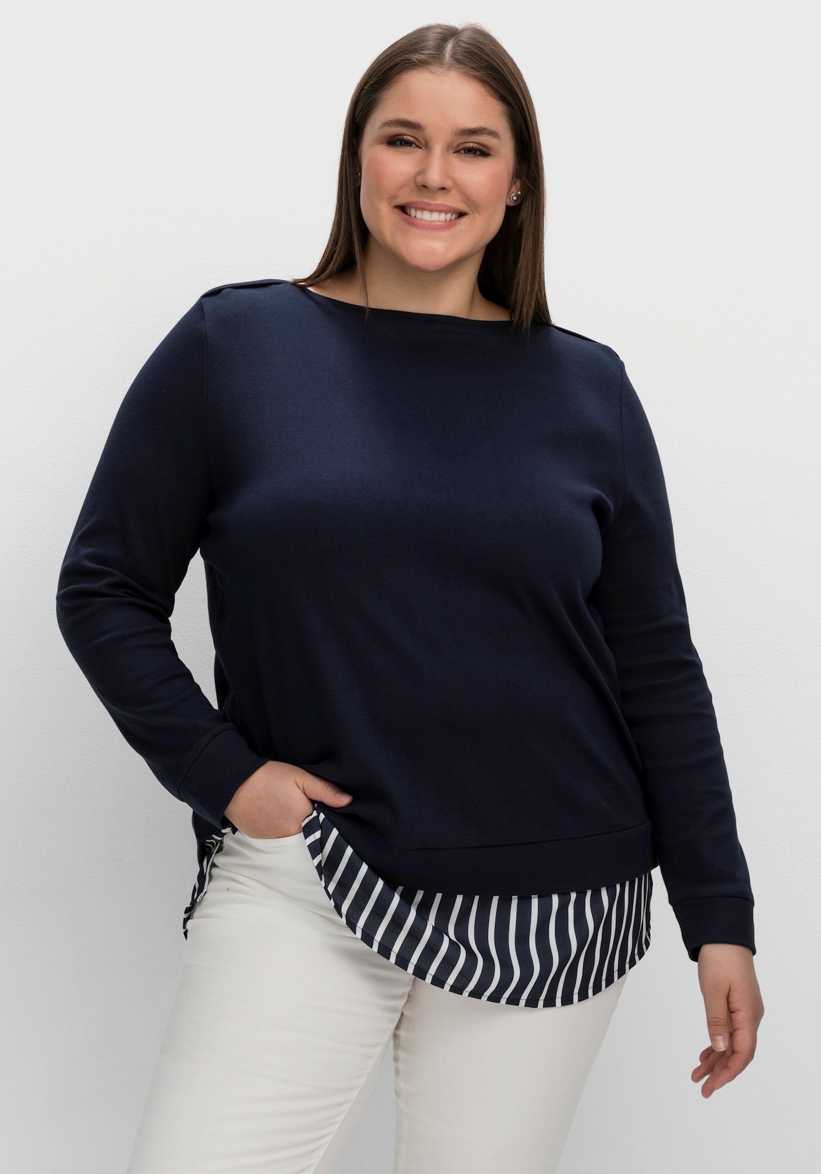 sheego 2-in-1-Langarmshirt in Layering-Optik - nachtblau