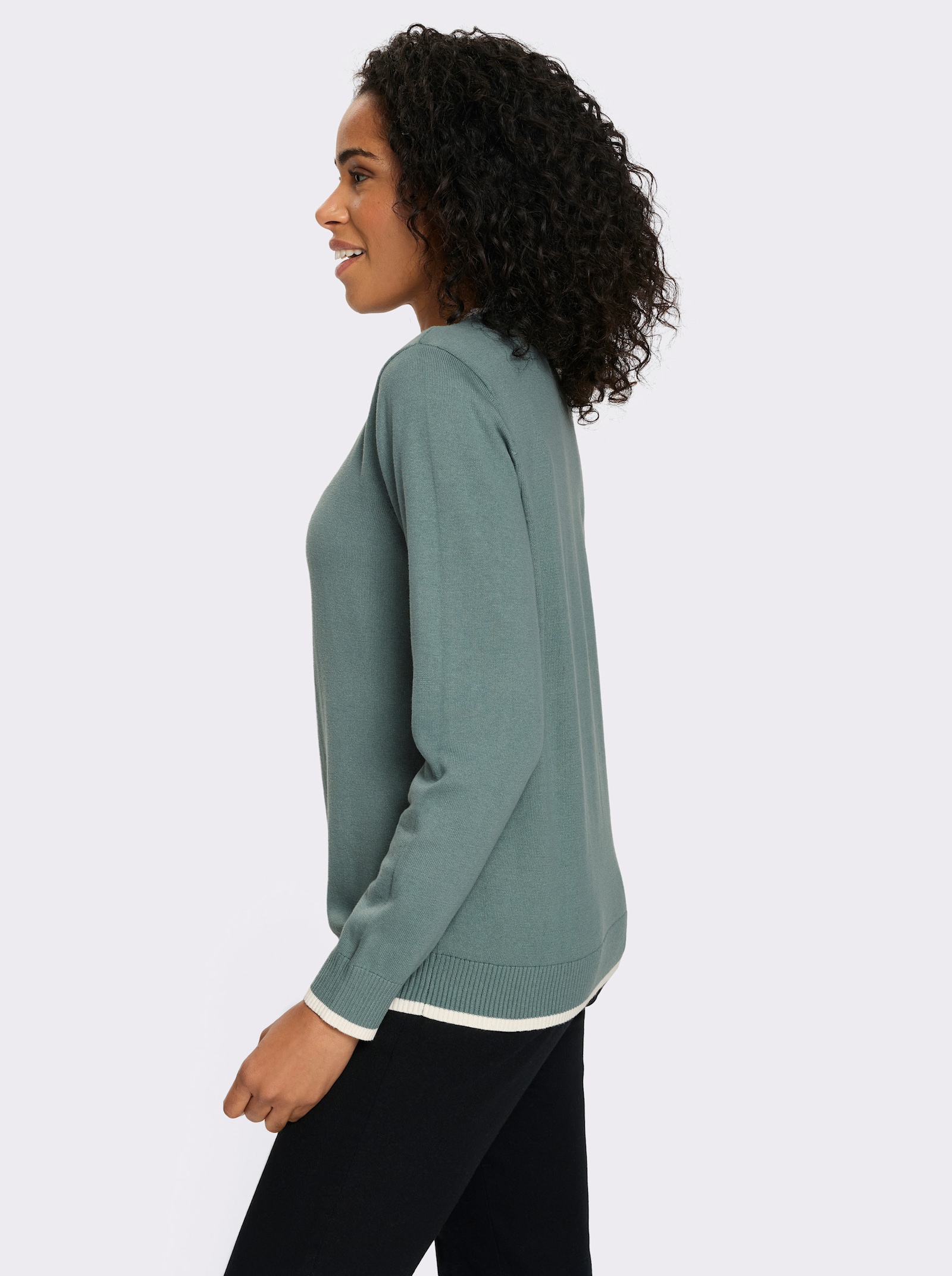 Langarm-Pullover in Baumwoll-Qualität - jade-ecru