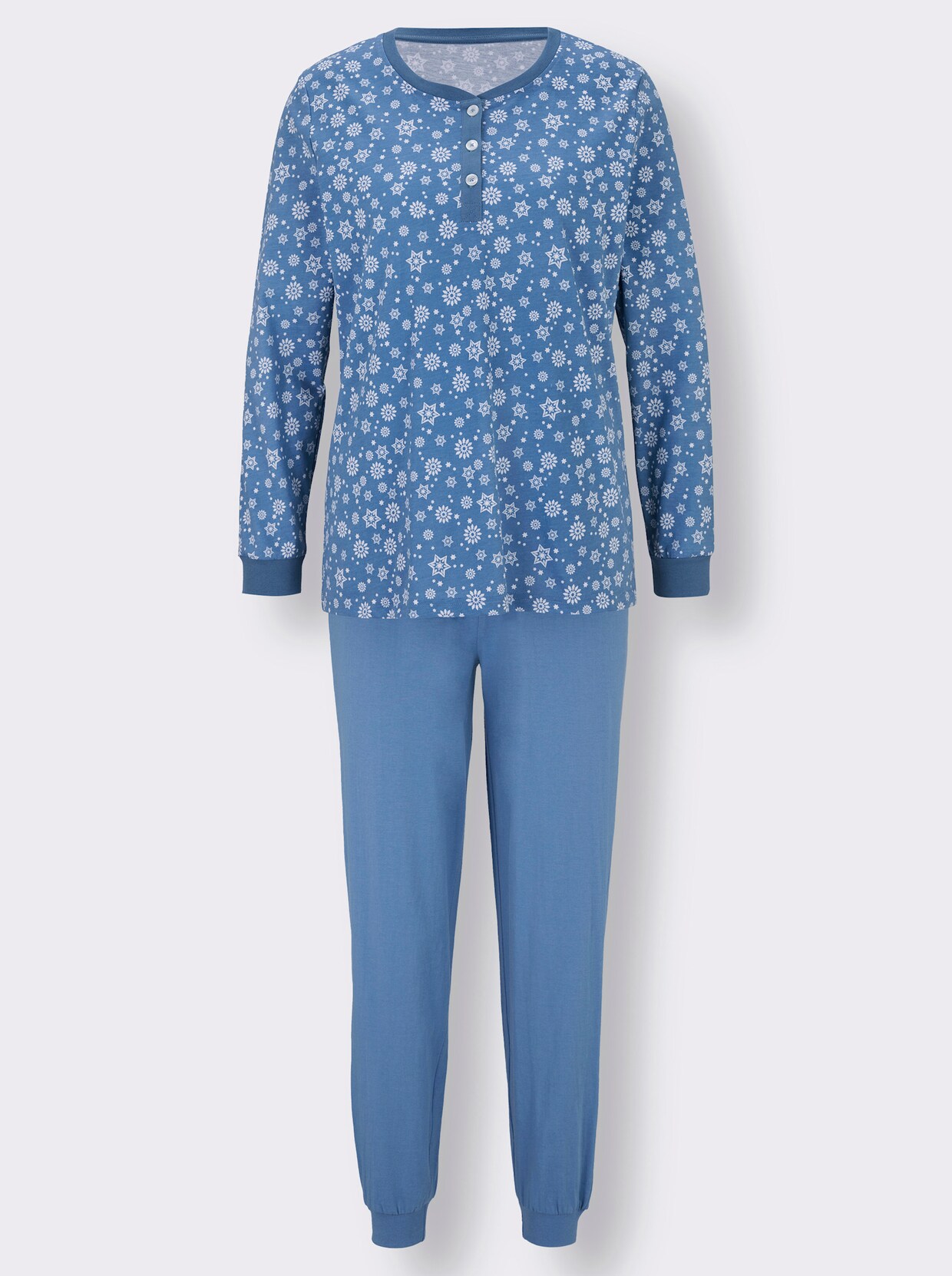 wäschepur Pyjama - middenblauw/wit gedessineerd