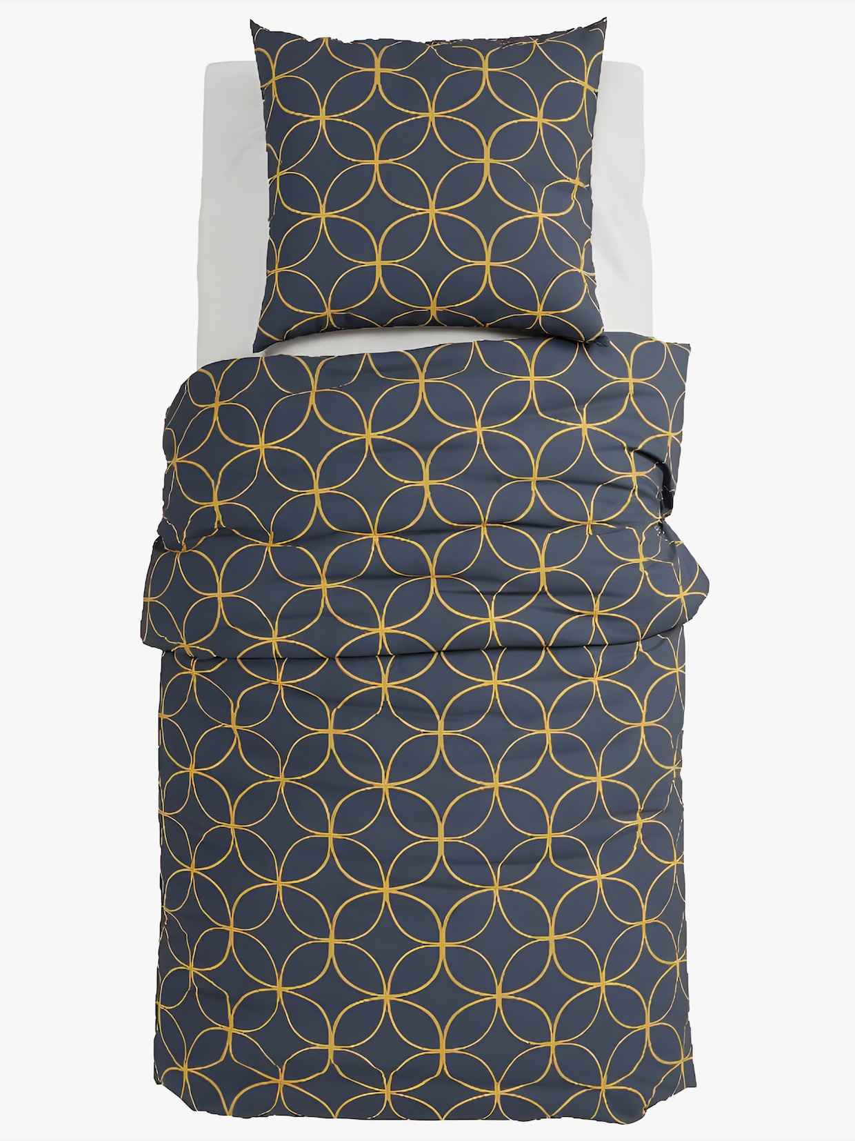 Grund Wendebettwäsche - marine-gelb-bedruckt