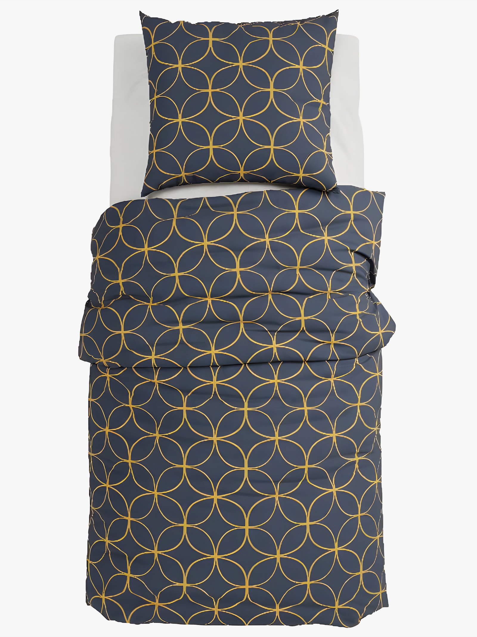 Grund Wendebettwäsche - marine-gelb-bedruckt