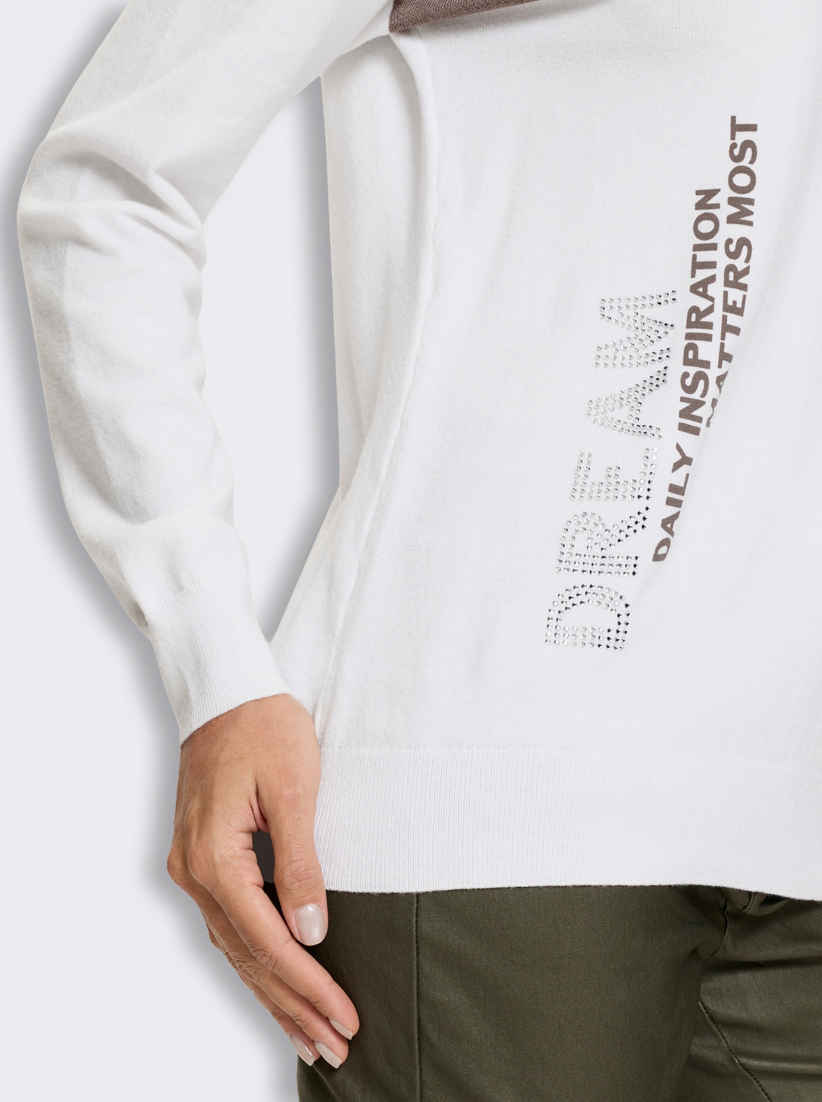 heine Langarm-Pullover im Colour blocking - taupe-ecru-gemustert