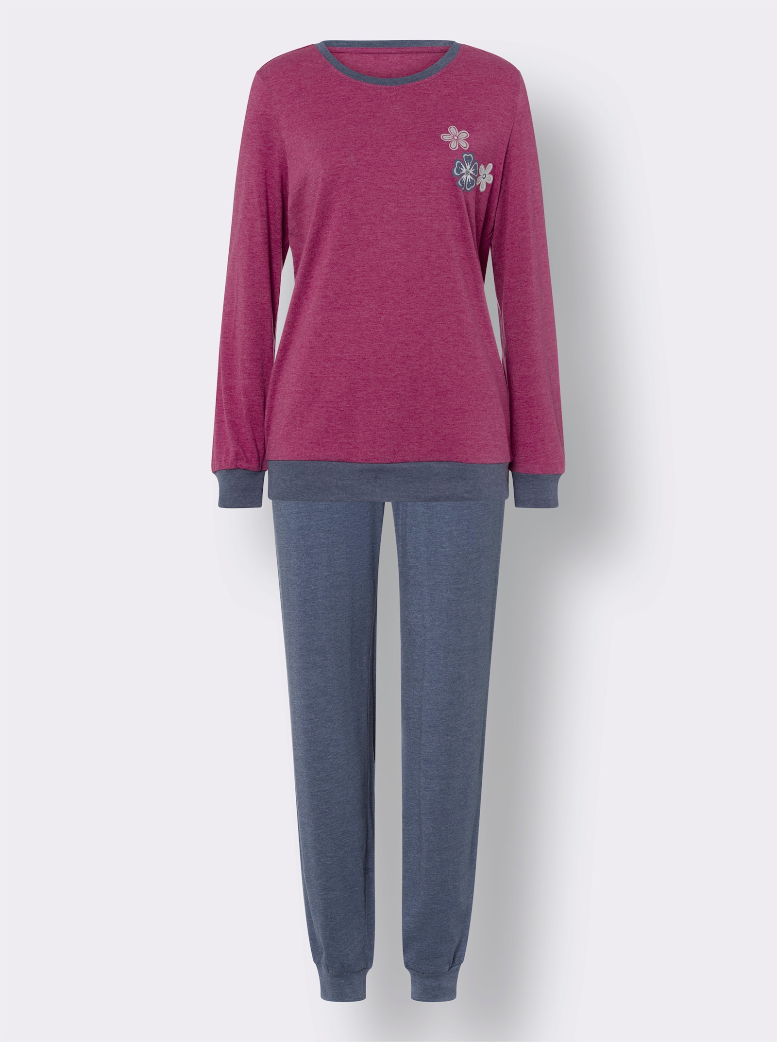 Schlafanzug mit kleinem Blüten-Druck - erika-rauchblau