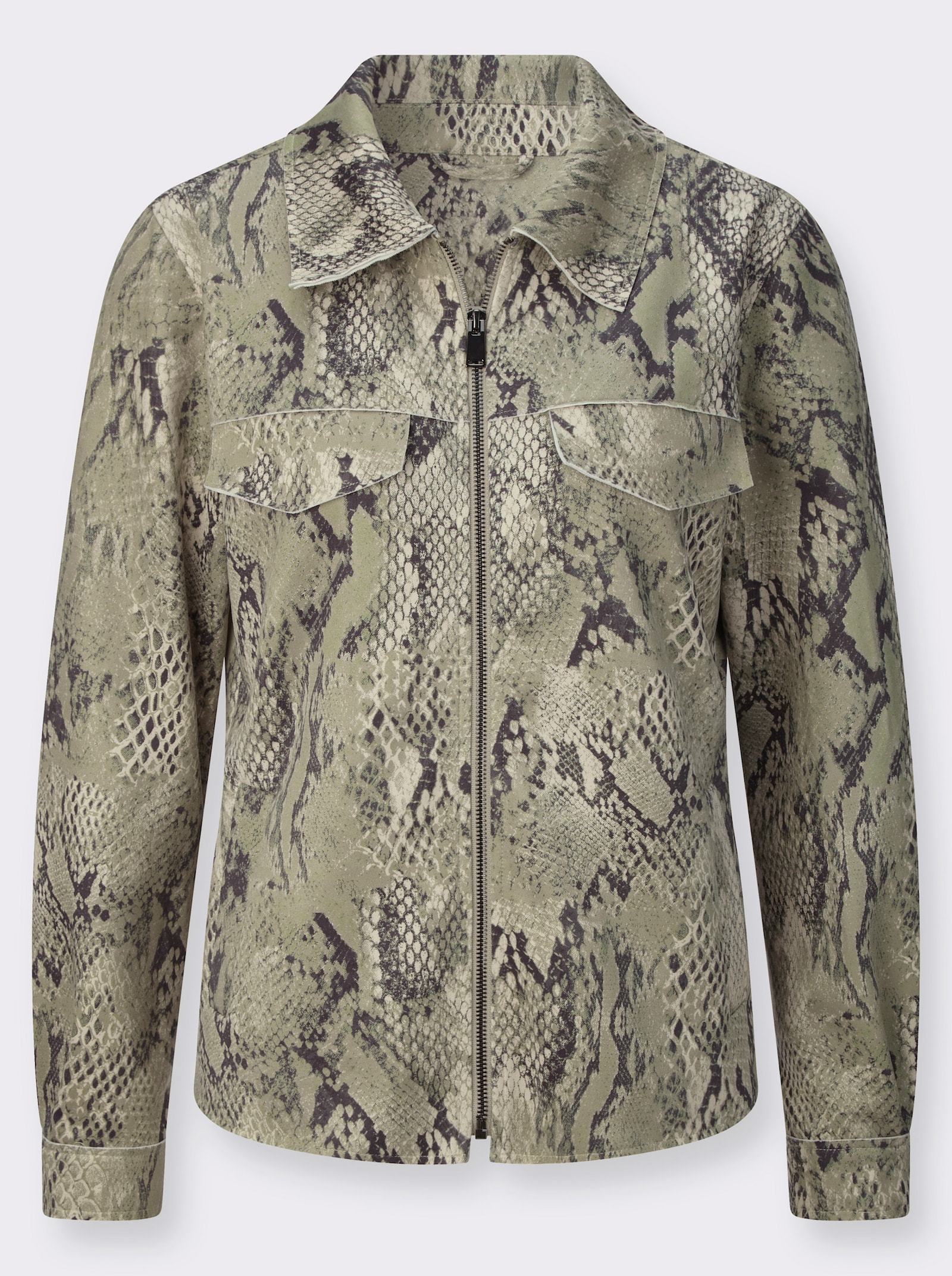 Lederimitat-Blazer im Schlangen-Print - elfenbein-graphit-bedruckt