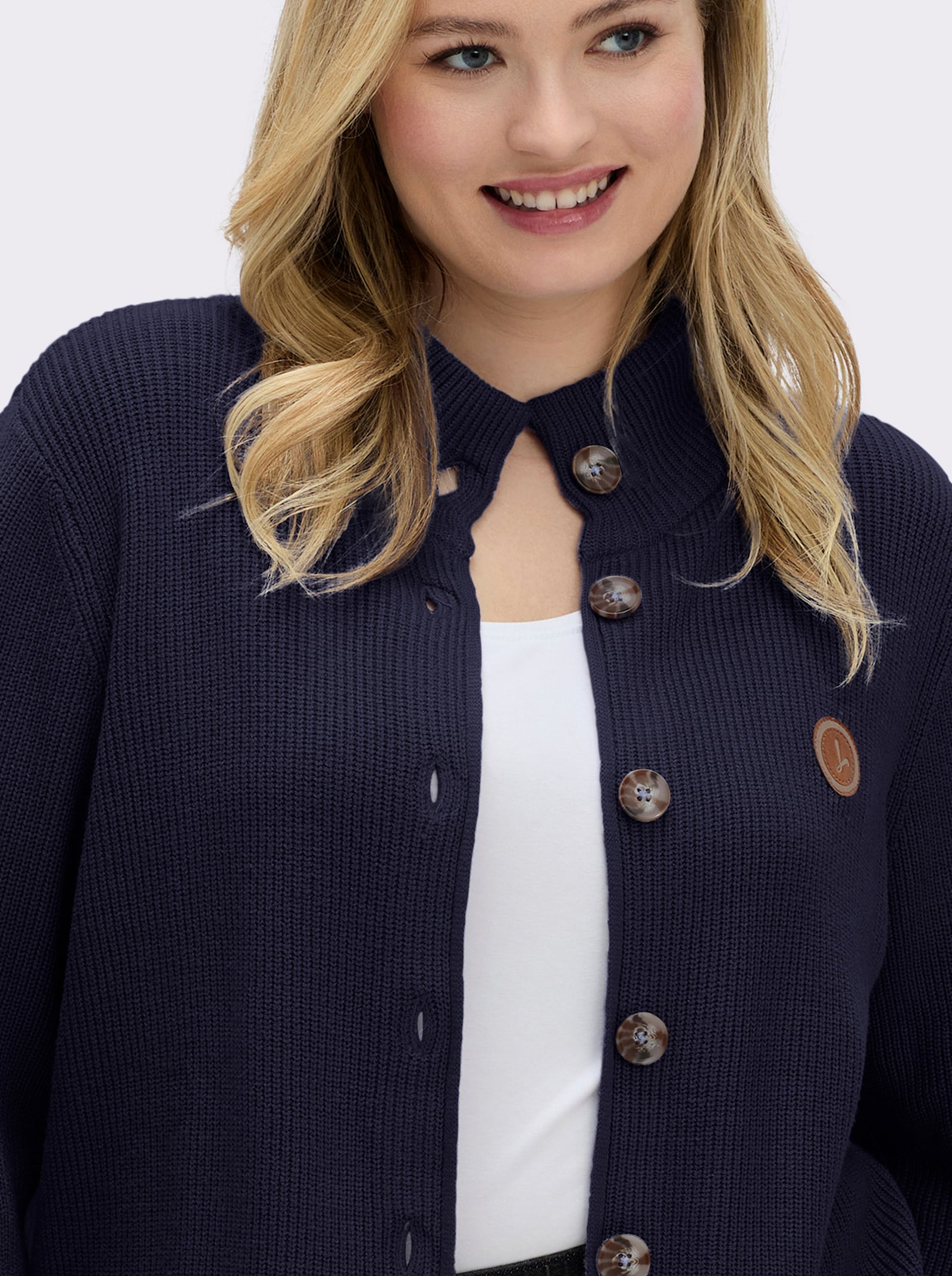Longstrickjacke mit Stehkragen - marine